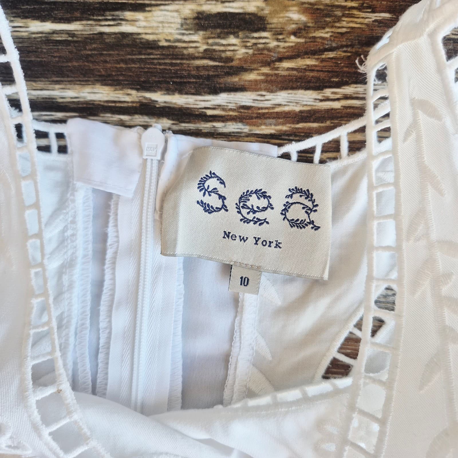 Sea New York Lace Broderie Anglaise Mini Dress Sleeveless White Tencel Womens 10 - Thumbnail 10