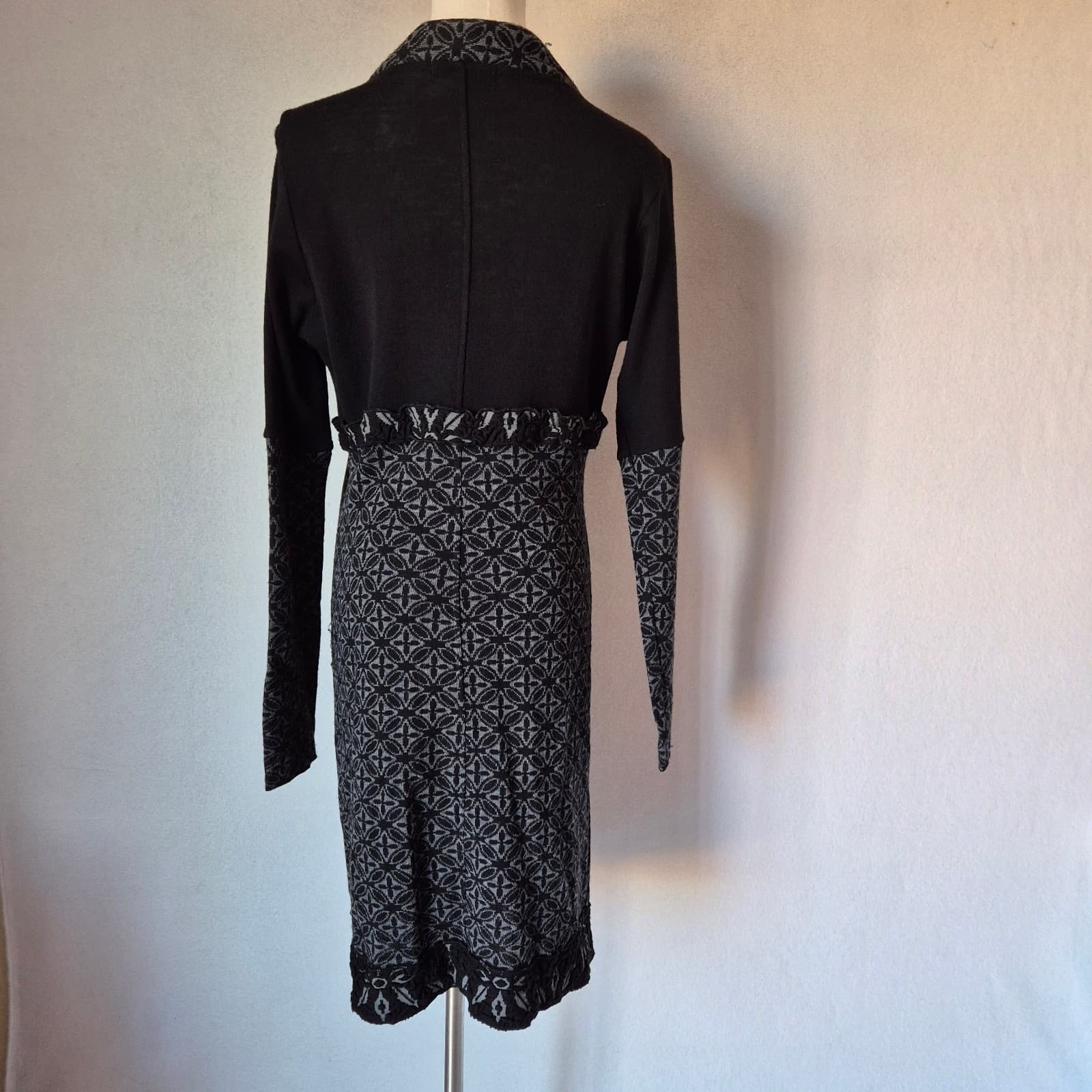 LO.RI. Made in Italy Wool Blend Fair Isle Ruffle Longline Cardigan Dress Women L - Thumbnail 6