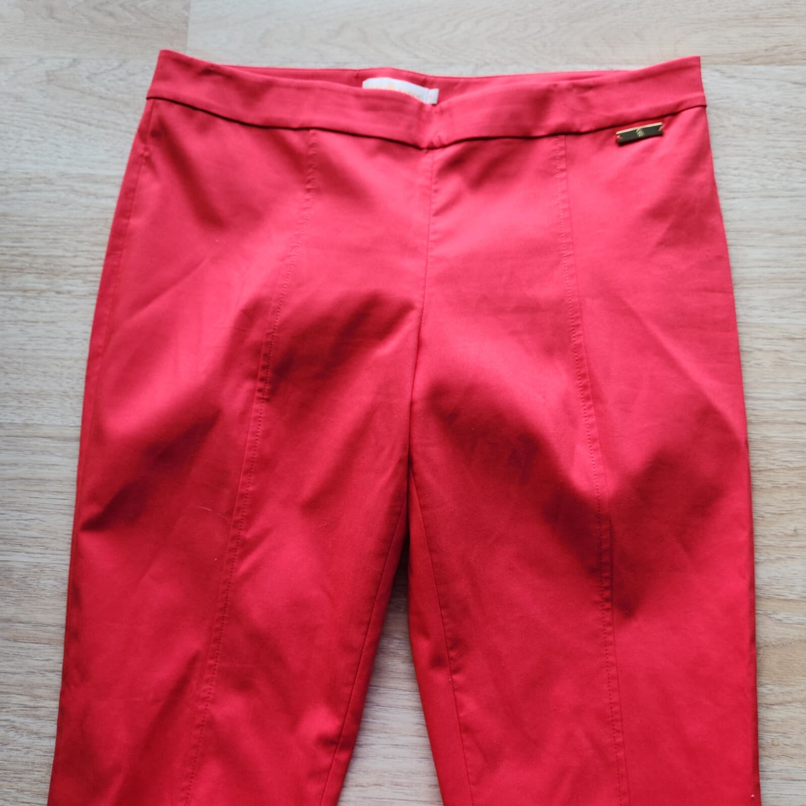 Tory Burch Callie Seamed Crop Pants Slim Slit-Hem Stretch Cotton Blend Red Sz.10 - Thumbnail 3