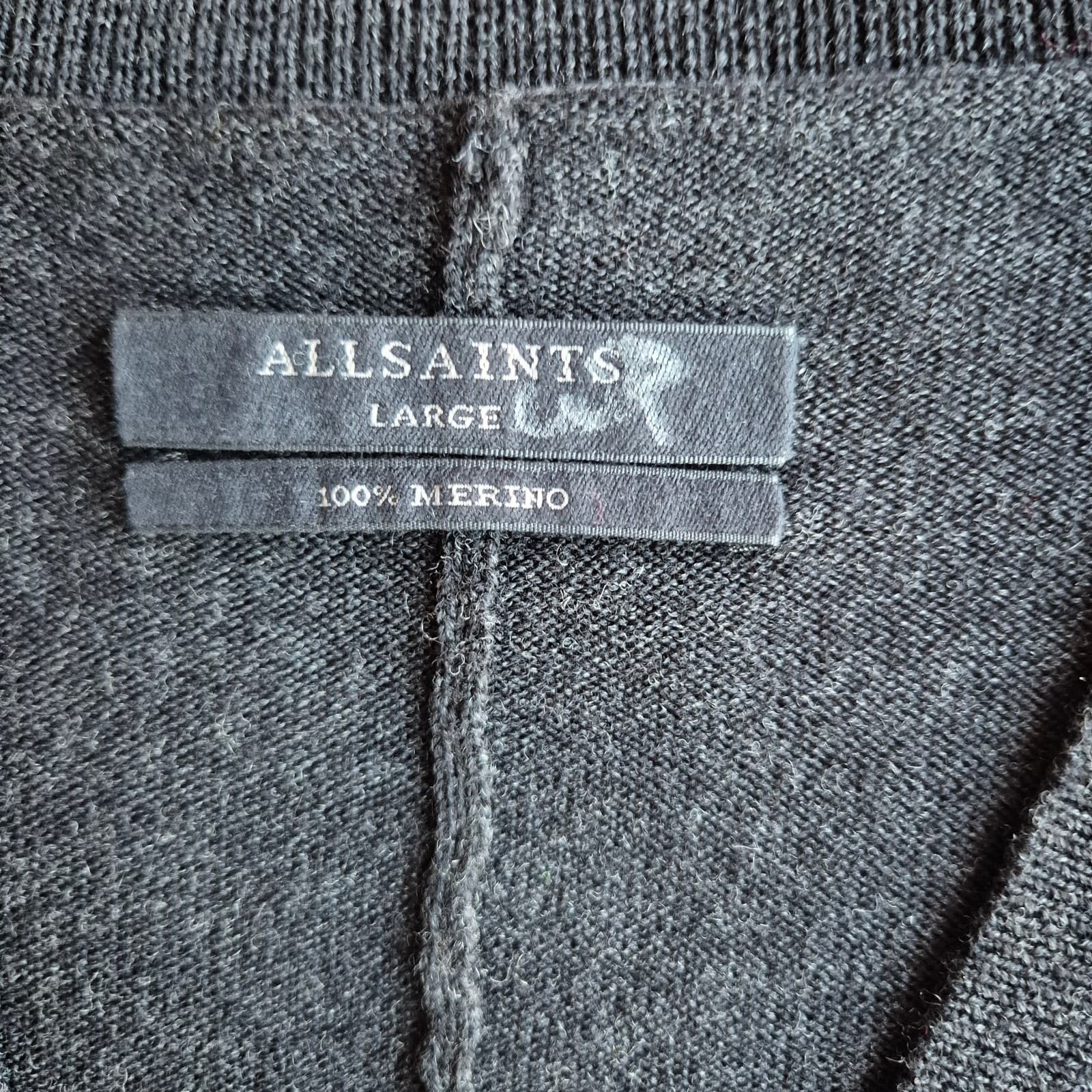 All Saints Elwar Panel Merino Wool Mini Jumper Sweater Dress V-Neck Black Sz.L - Thumbnail 10