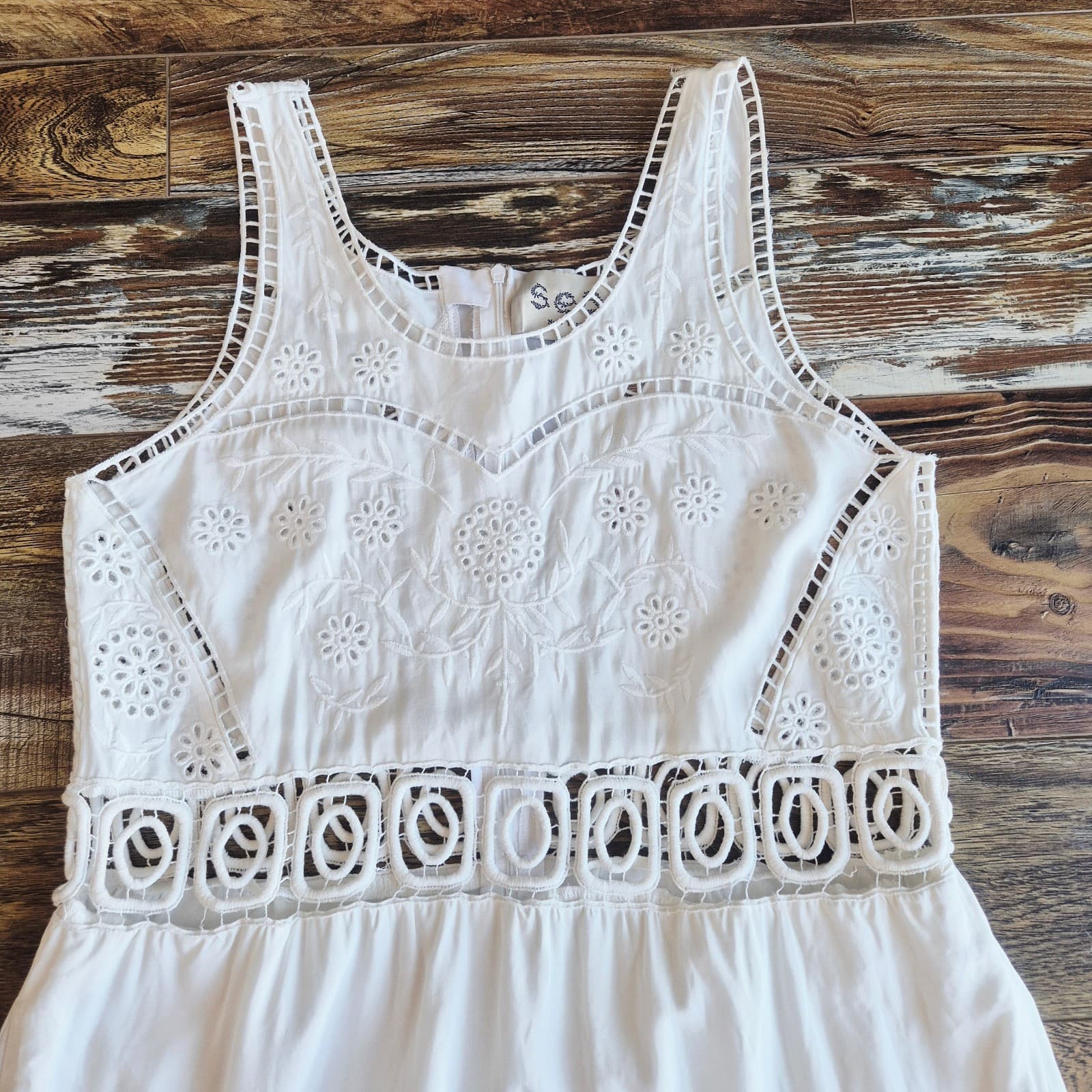 Sea New York Lace Broderie Anglaise Mini Dress Sleeveless White Tencel Womens 10 - Thumbnail 4