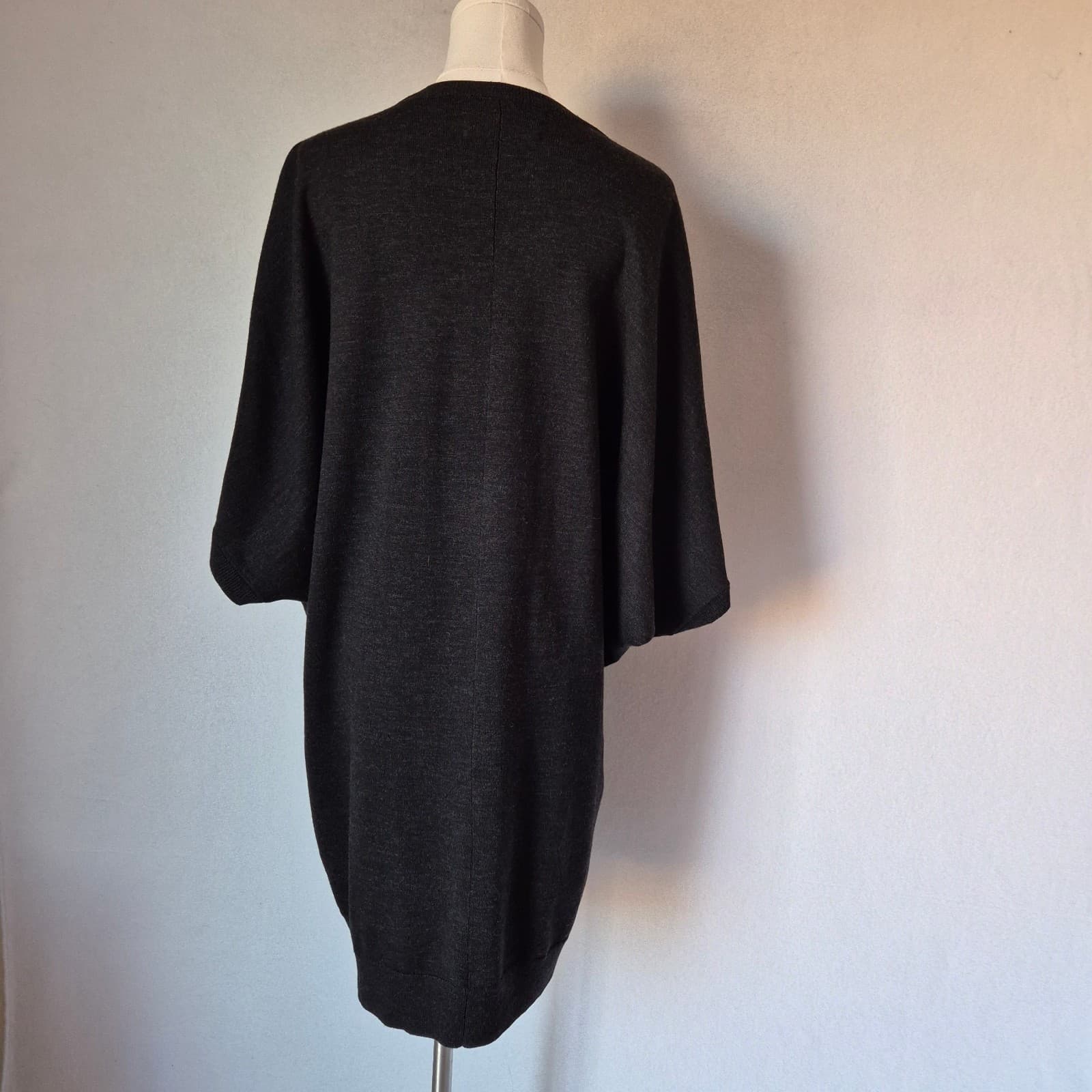 All Saints Elwar Panel Merino Wool Mini Jumper Sweater Dress V-Neck Black Sz.L - Thumbnail 7
