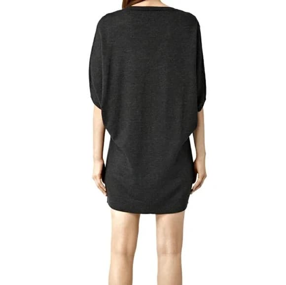 All Saints Elwar Panel Merino Wool Mini Jumper Sweater Dress V-Neck Black Sz.L - Thumbnail 8