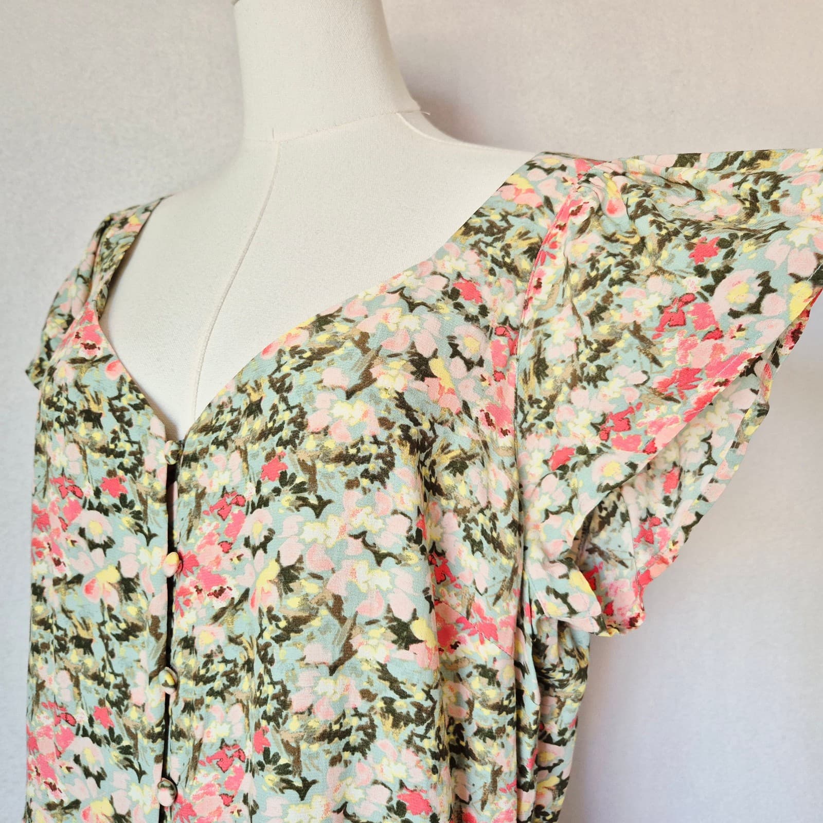 NWT LOFT Floral Button-Front Maxi Shift Dress Cap Sleeve Multicolor Women's 14 - Thumbnail 6