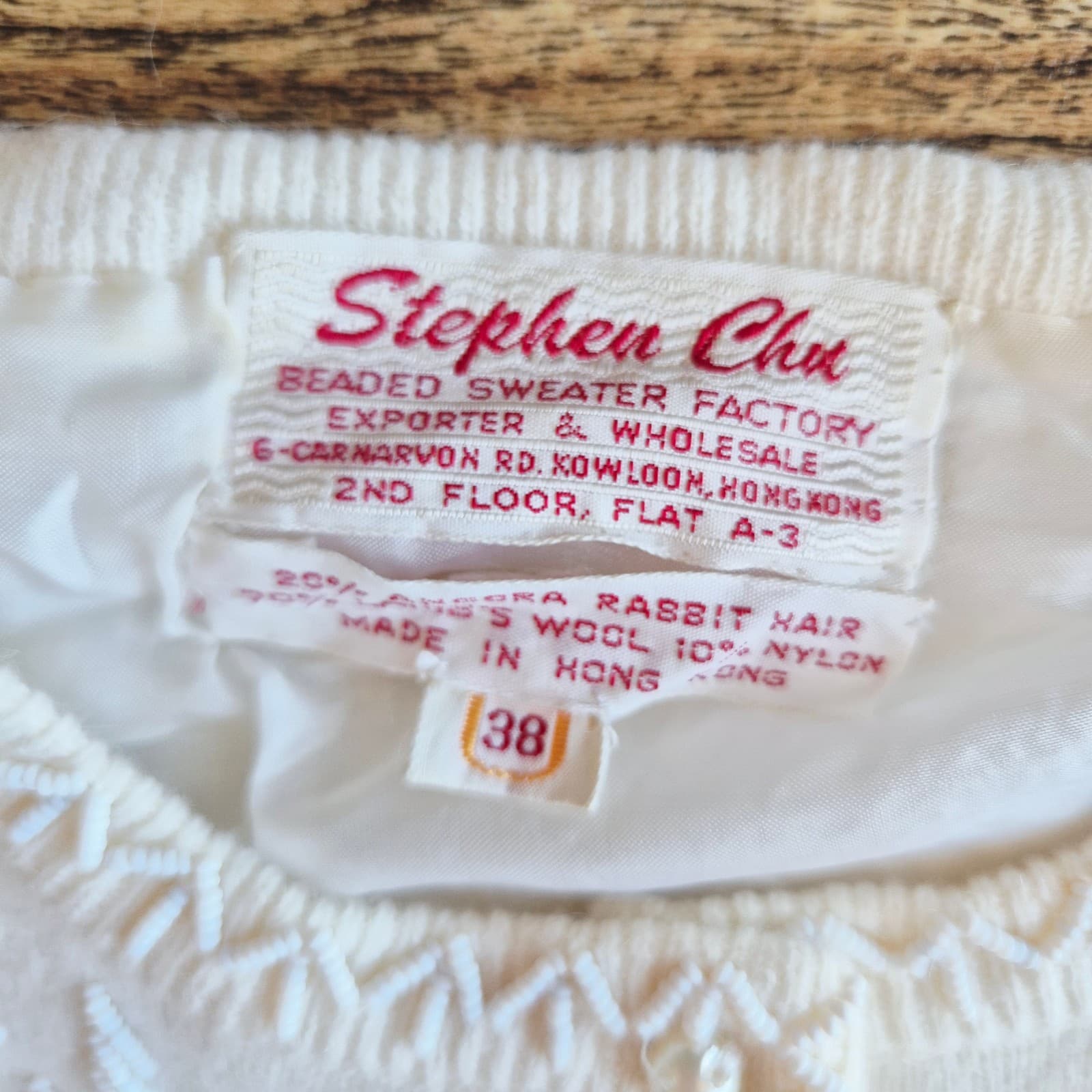 Vintage Stephen Chu Beaded Pearl Rabbit Hair Lamswool Cardigan Lined Iovry Sz.38 - Thumbnail 11