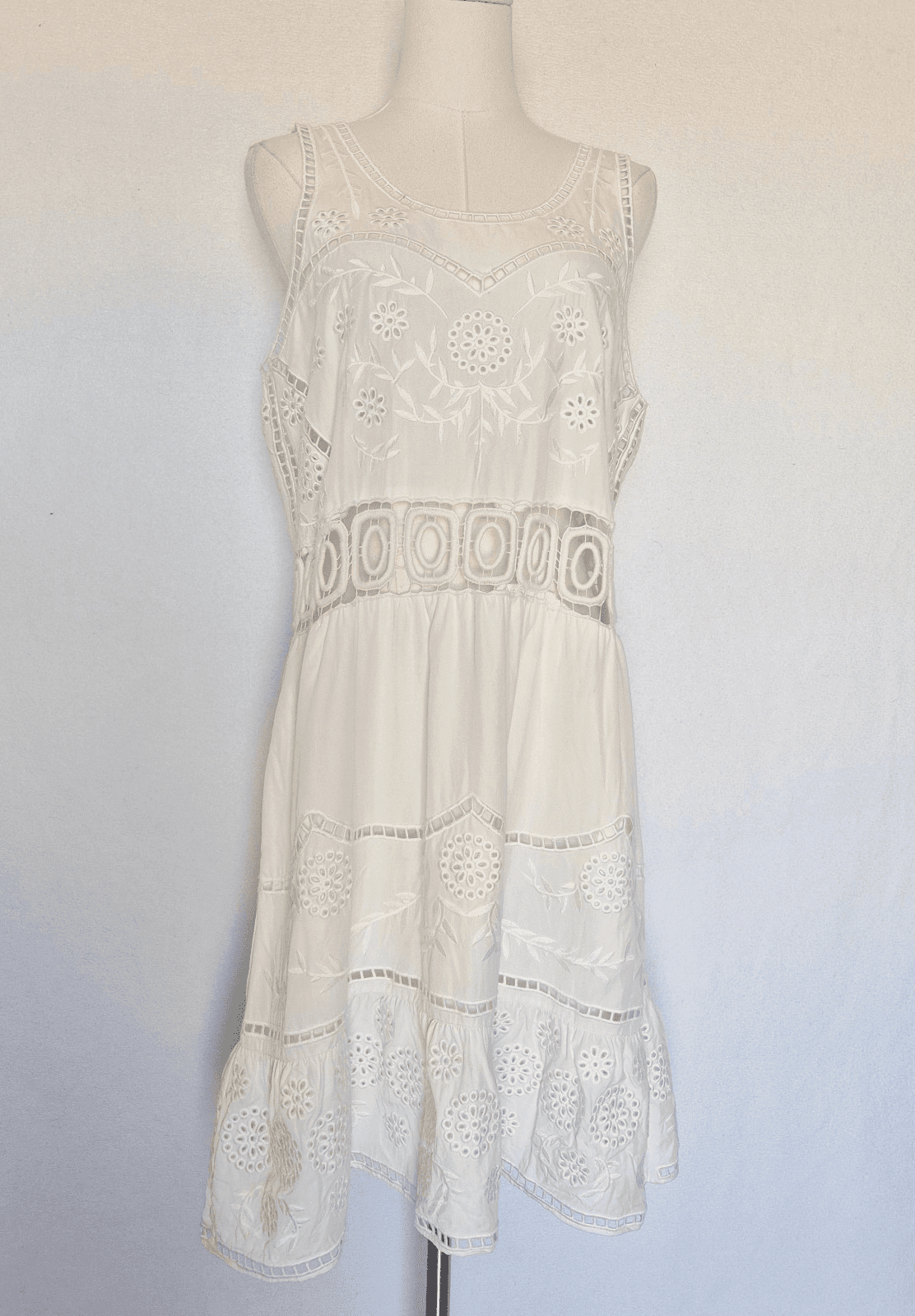 Sea New York Lace Broderie Anglaise Mini Dress Sleeveless White Tencel Womens 10 - Thumbnail 2