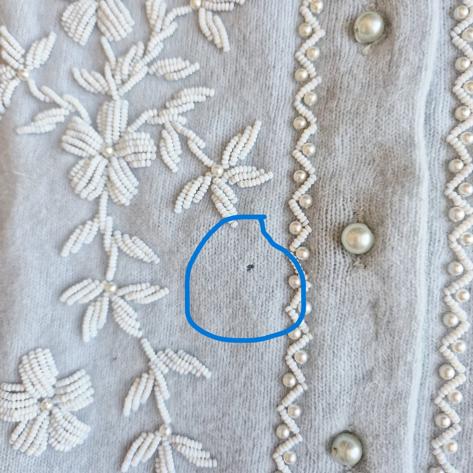 Vintage Stephen Chu Beaded Pearl Rabbit Hair Lamswool Cardigan Lined Blue Sz.38 - Thumbnail 13