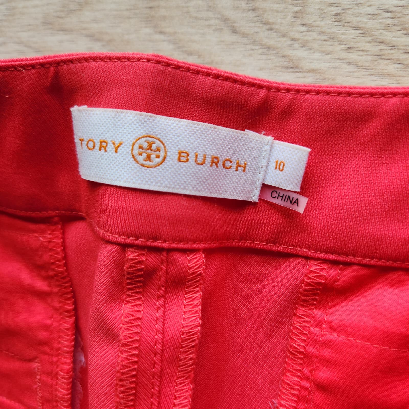 Tory Burch Callie Seamed Crop Pants Slim Slit-Hem Stretch Cotton Blend Red Sz.10 - Thumbnail 8