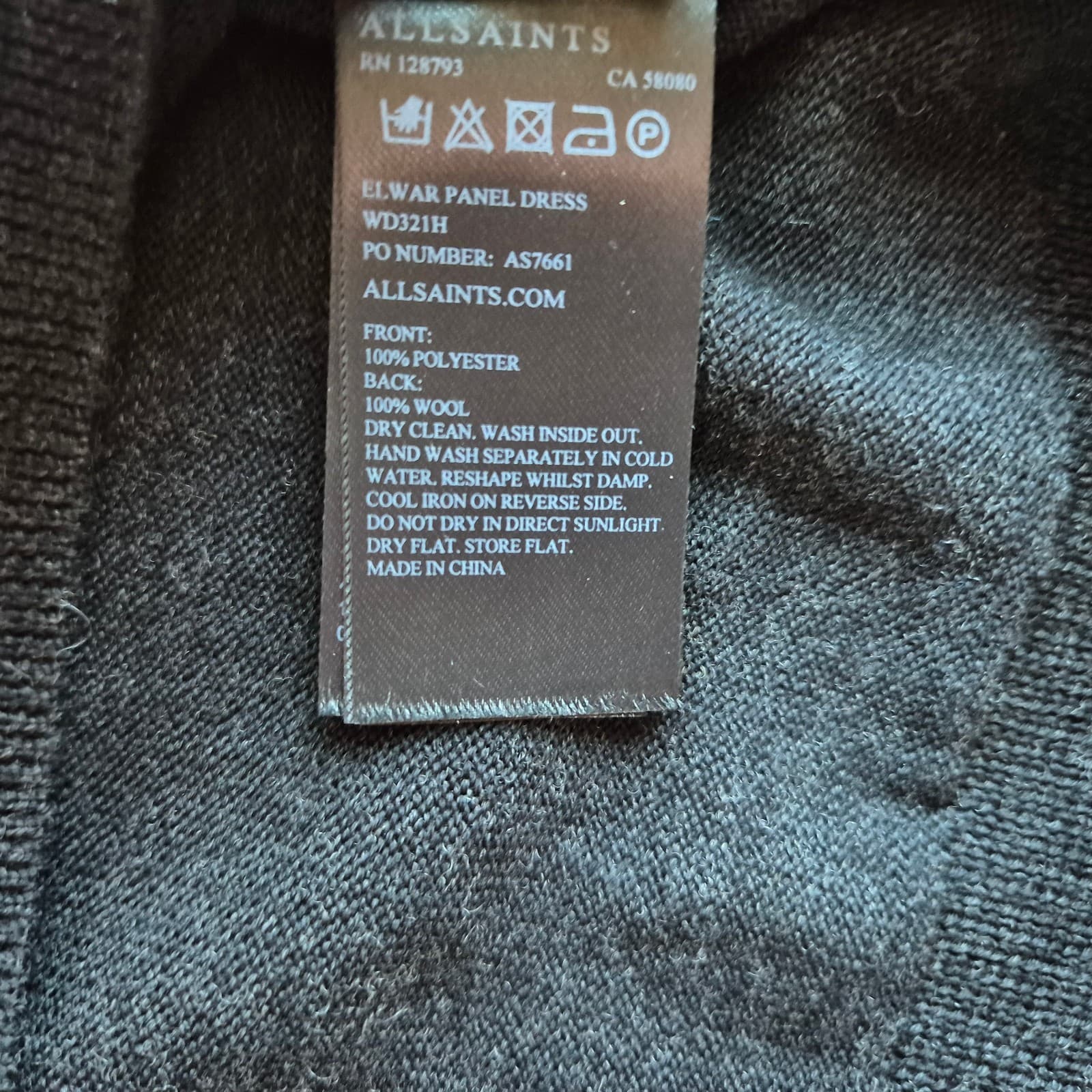 All Saints Elwar Panel Merino Wool Mini Jumper Sweater Dress V-Neck Black Sz.L - Thumbnail 11
