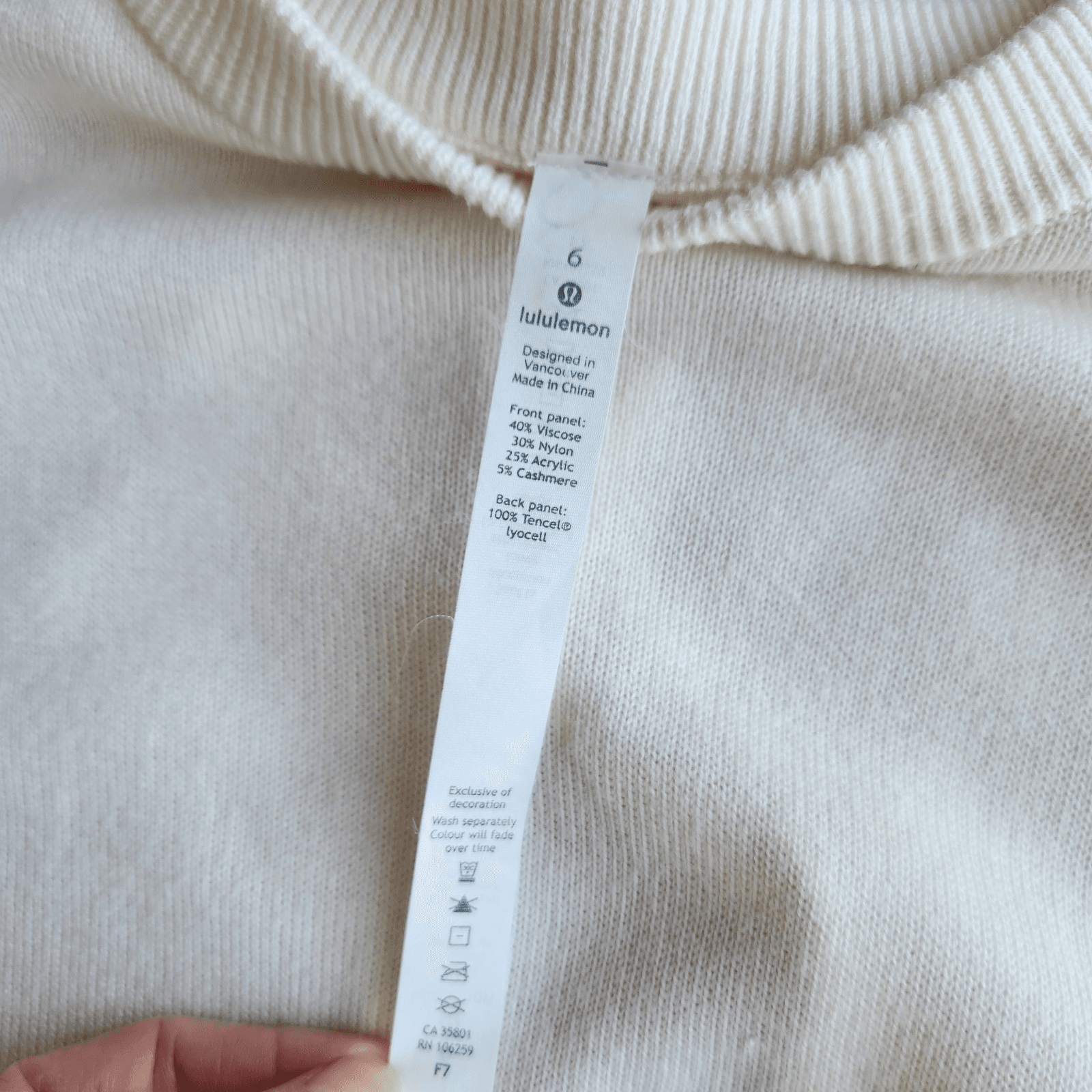 Lululemon Still At Ease Cashmere Blend Sweater Angel Wings Back Yoga Ivory Sz.6 - Thumbnail 12