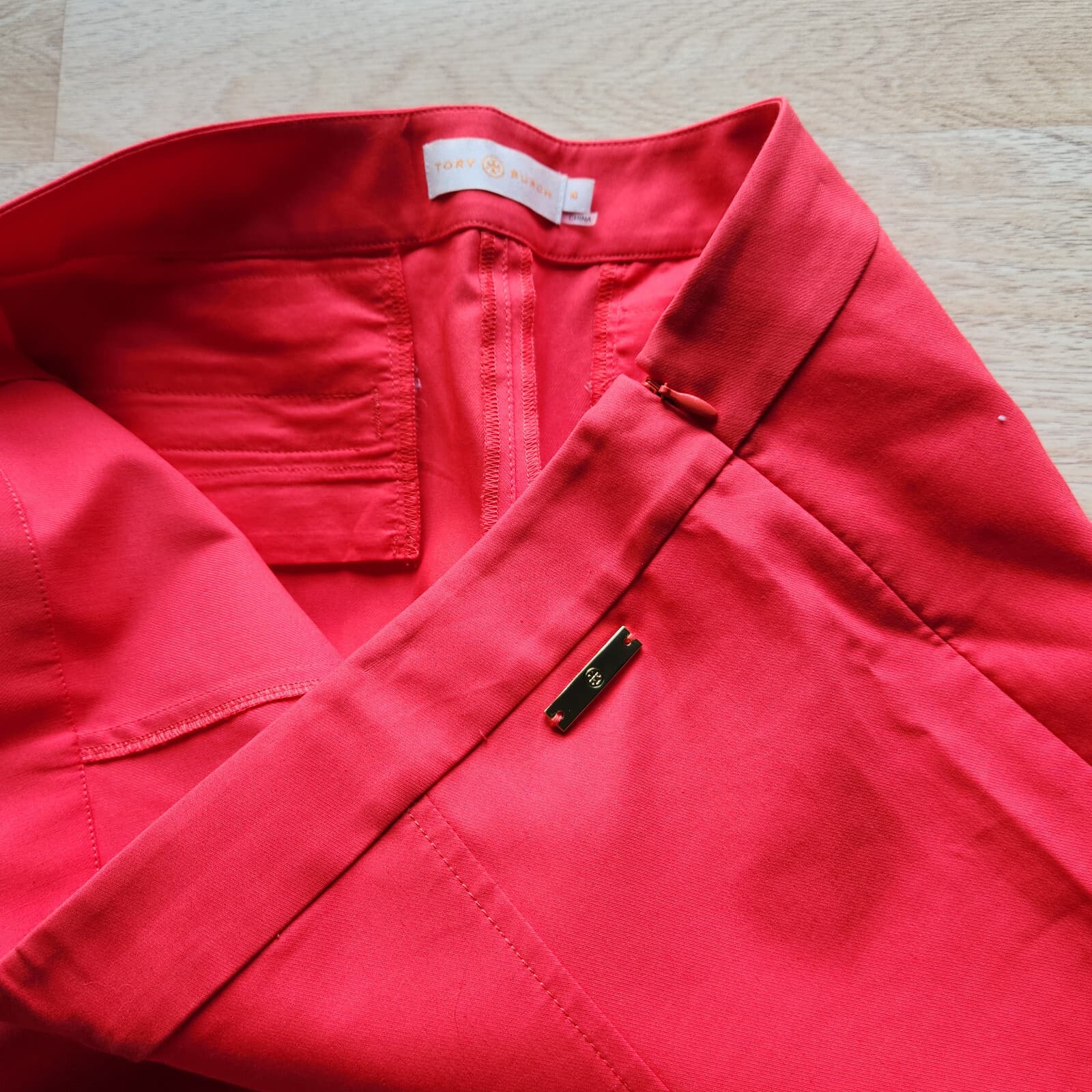 Tory Burch Callie Seamed Crop Pants Slim Slit-Hem Stretch Cotton Blend Red Sz.10 - Thumbnail 6