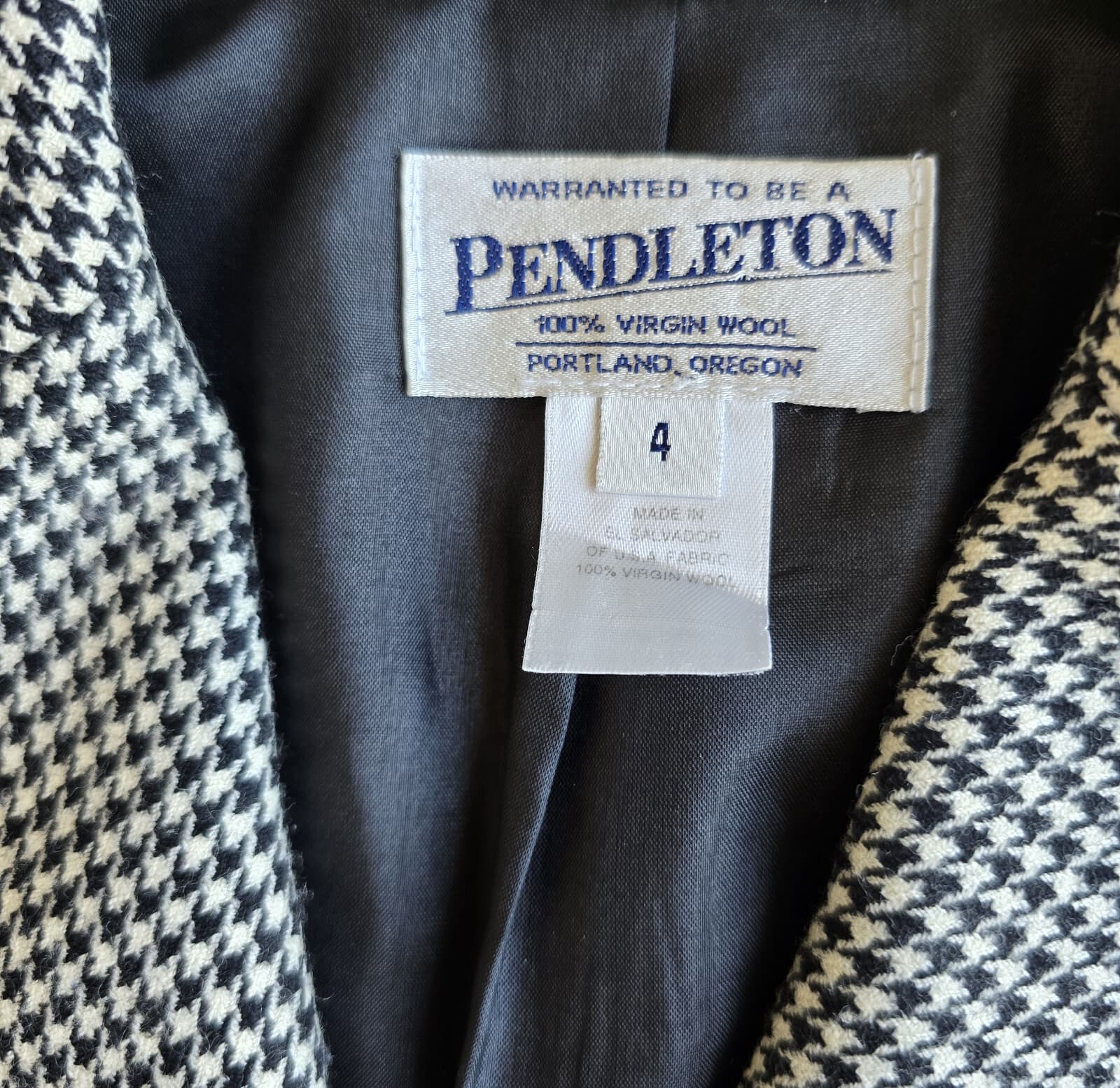 Vintage Pendleton 100% Wool Houndstooth Blazer 2-Button Black White Women's 4 - Thumbnail 6