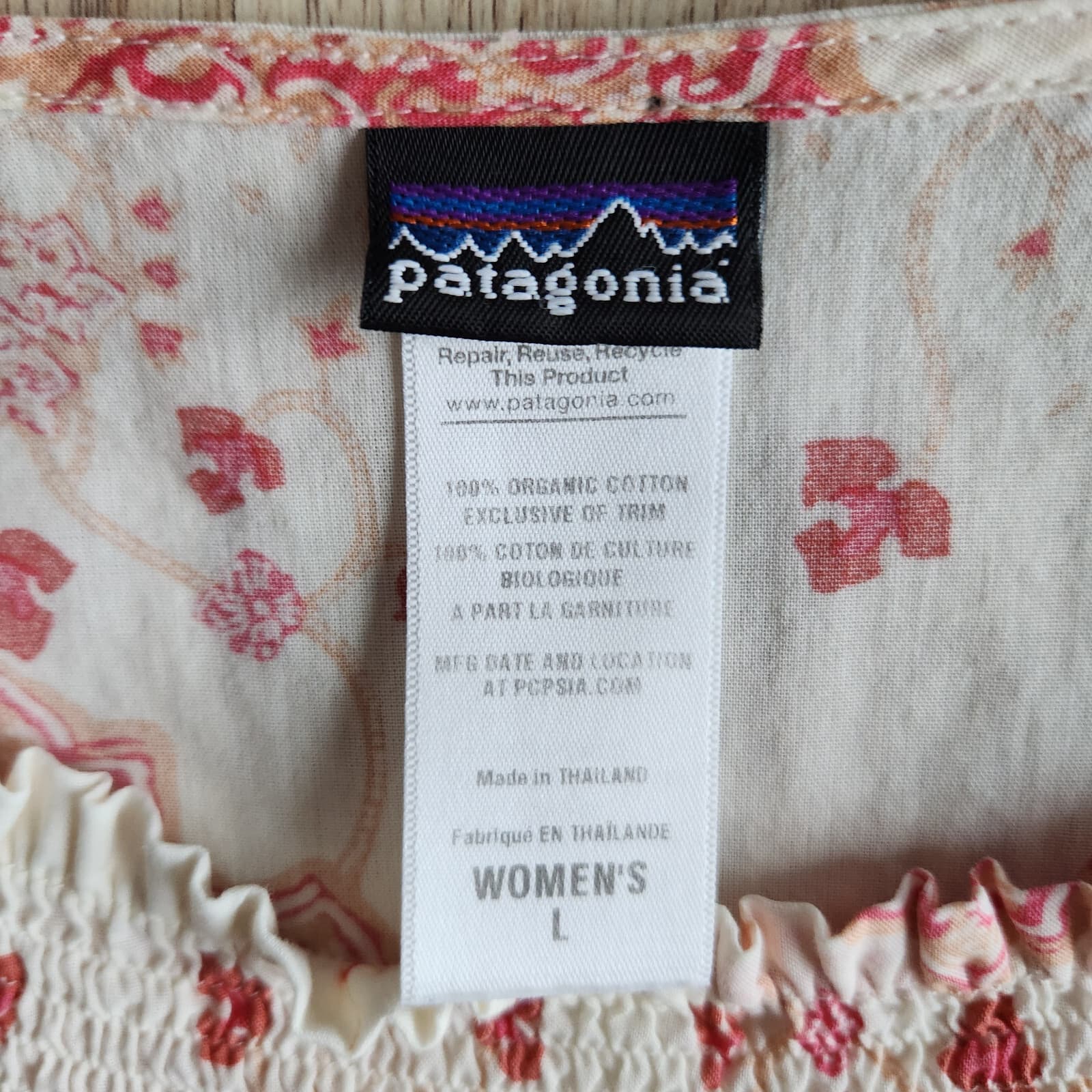 Patagonia Organic Cotton Peasant Floral Top Smock Neck 3/4 Sleeve Ivory Women L - Thumbnail 8