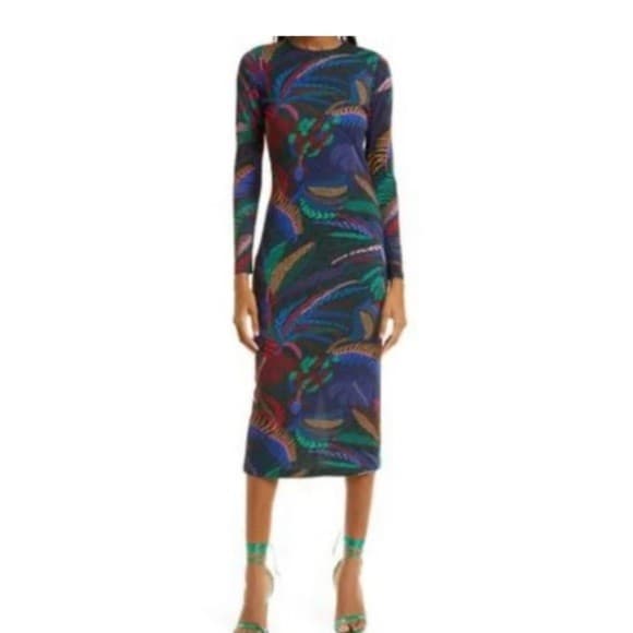 NWT Farm Rio Amazonia Night Long Sleeve Midi Bodycon Dress Stretch Knit Womens S - Thumbnail 5