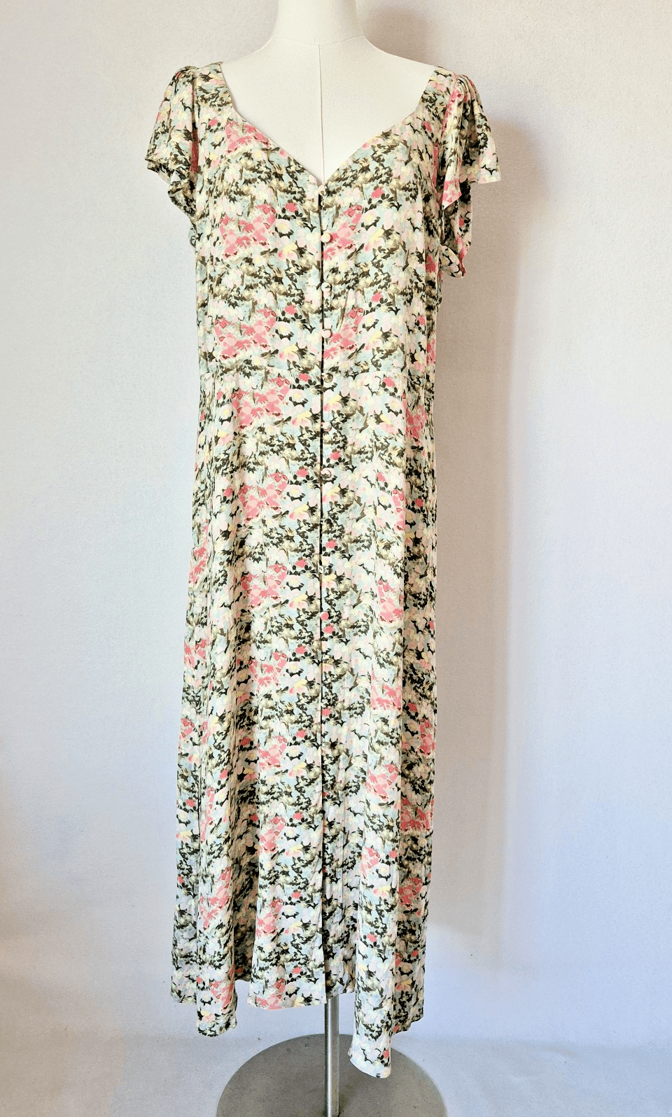 NWT LOFT Floral Button-Front Maxi Shift Dress Cap Sleeve Multicolor Women's 14 - Thumbnail 4