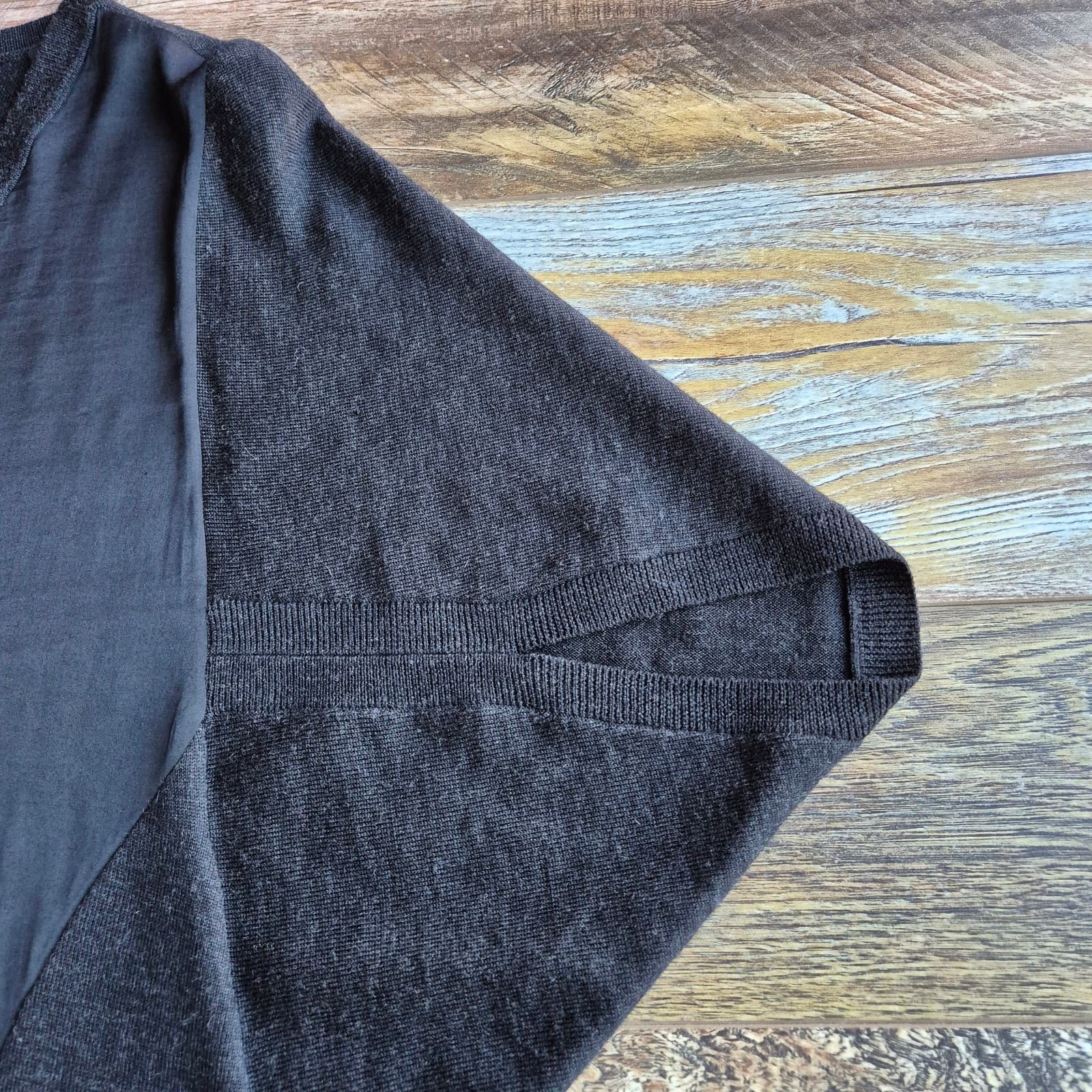All Saints Elwar Panel Merino Wool Mini Jumper Sweater Dress V-Neck Black Sz.L - Thumbnail 9