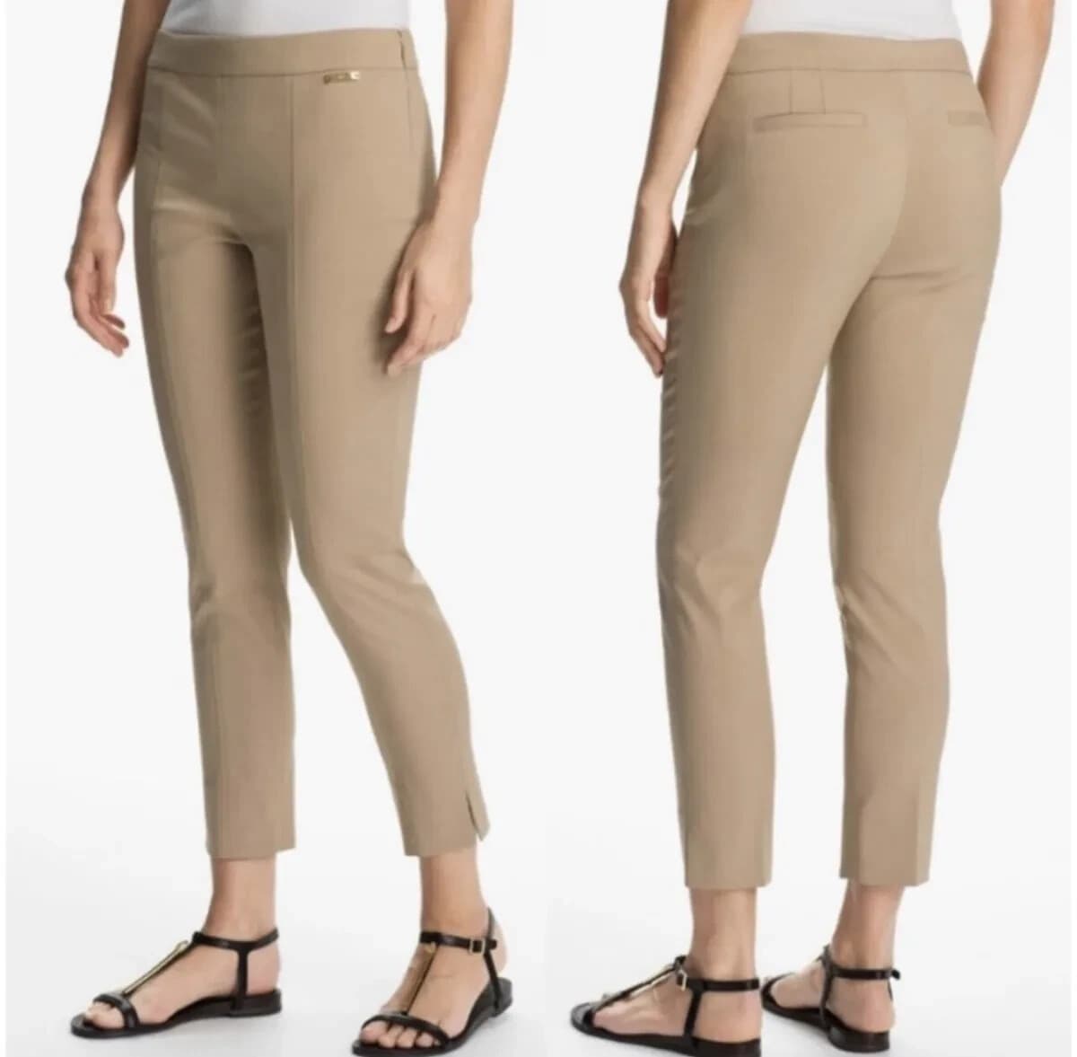 Tory Burch Callie Seamed Crop Pants Slim Slit-Hem Stretch Cotton Blend Red Sz.10 - Thumbnail 2