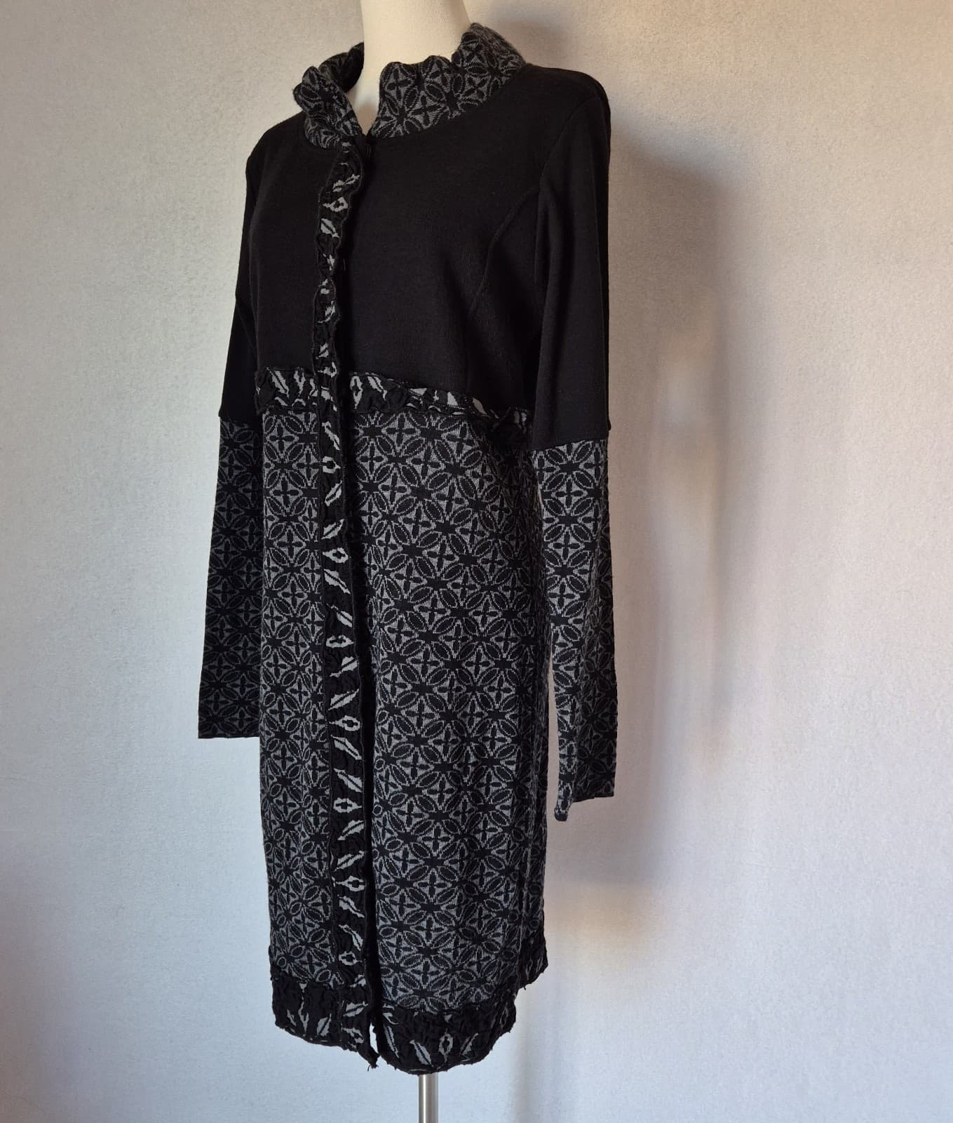 LO.RI. Made in Italy Wool Blend Fair Isle Ruffle Longline Cardigan Dress Women L - Thumbnail 5