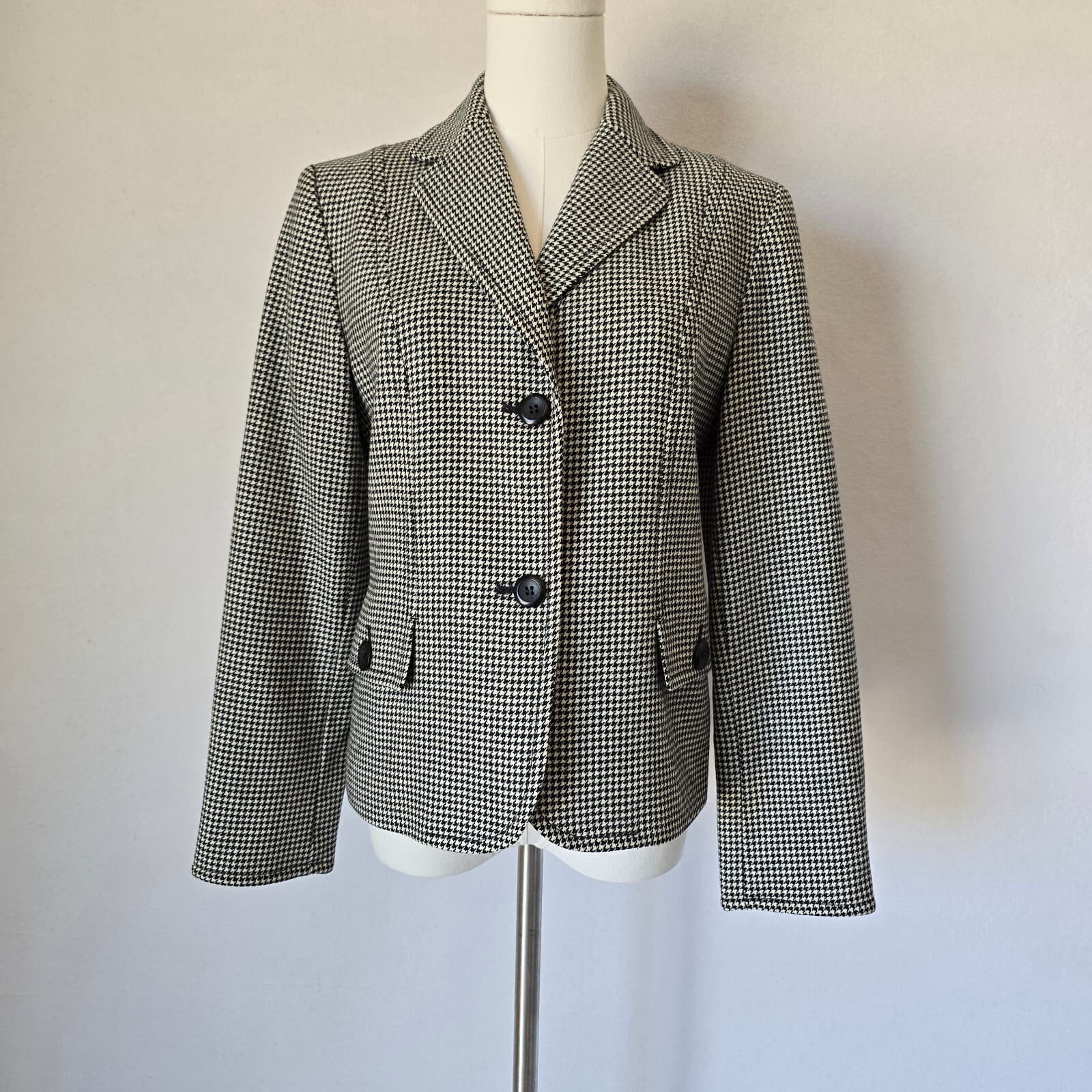 Vintage Pendleton 100% Wool Houndstooth Blazer 2-Button Black White Women's 4 - Thumbnail 2