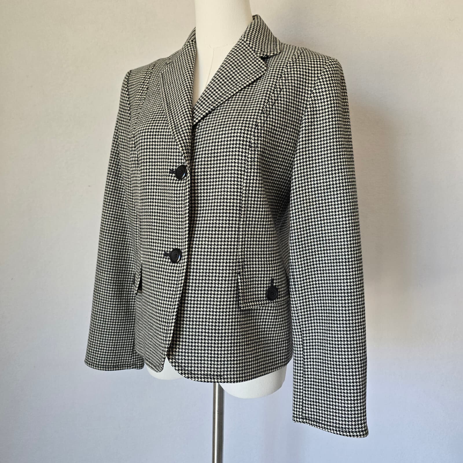 Vintage Pendleton 100% Wool Houndstooth Blazer 2-Button Black White Women's 4 - Thumbnail 3