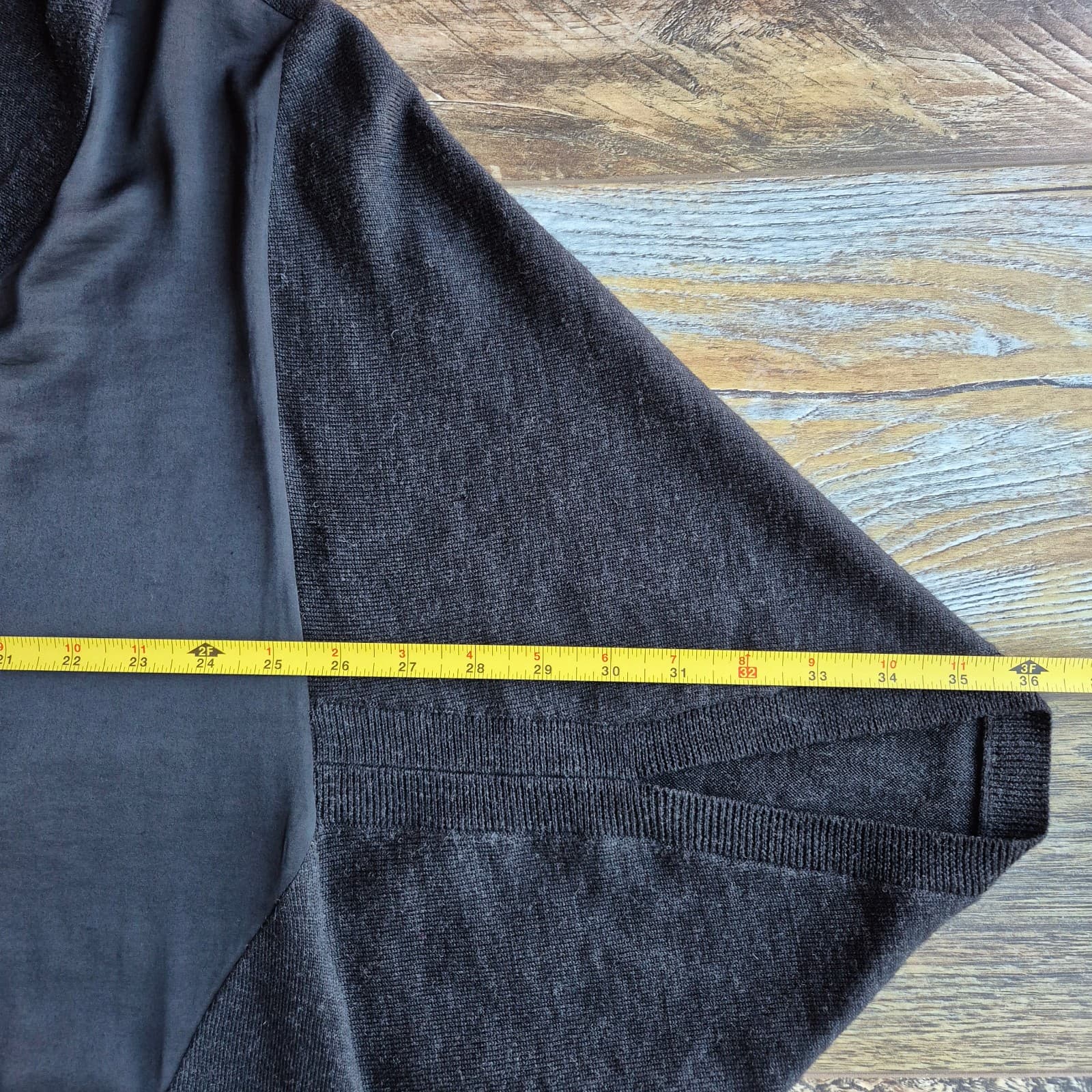 All Saints Elwar Panel Merino Wool Mini Jumper Sweater Dress V-Neck Black Sz.L - Thumbnail 13