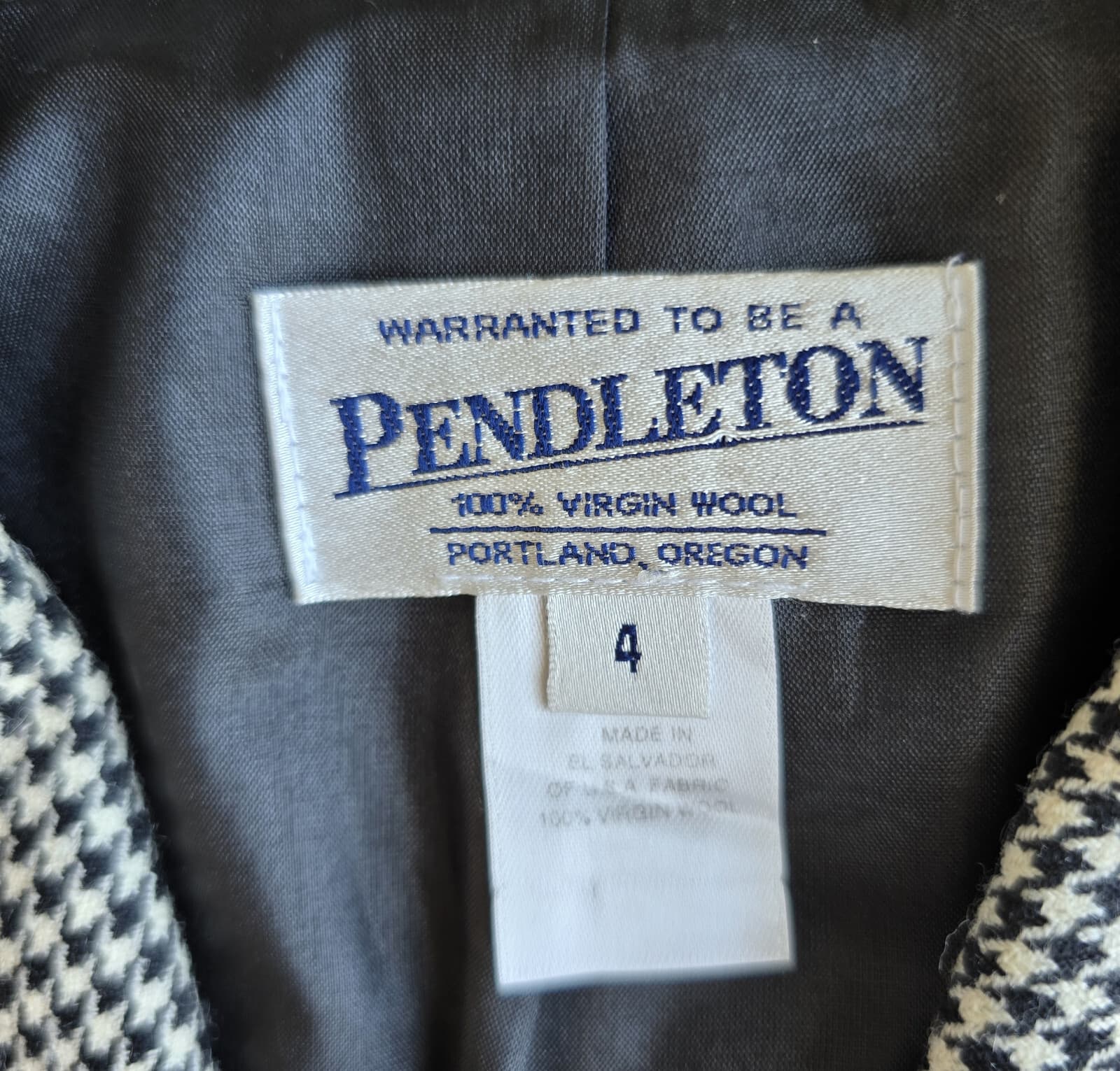 Vintage Pendleton 100% Wool Houndstooth Blazer 2-Button Black White Women's 4 - Thumbnail 7