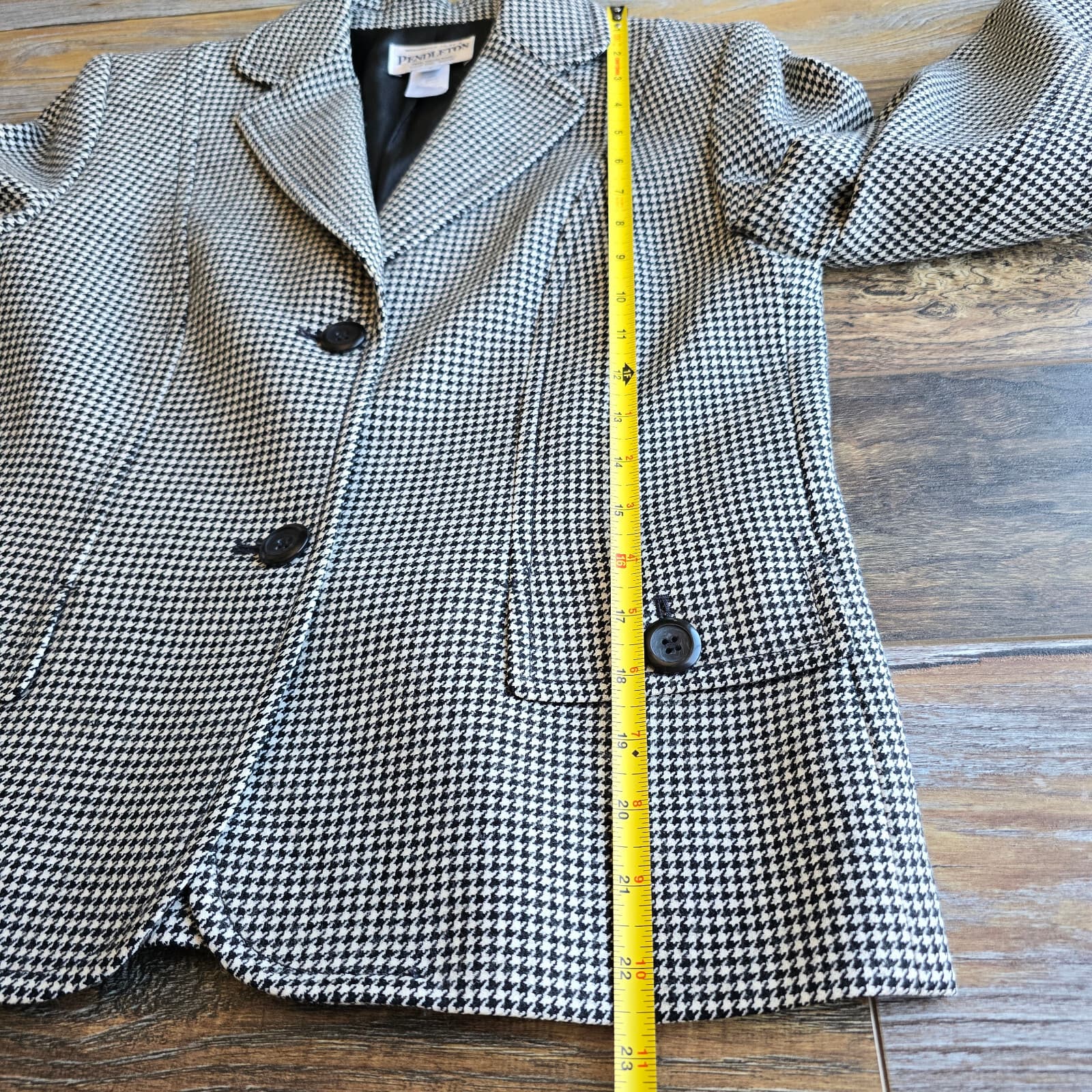 Vintage Pendleton 100% Wool Houndstooth Blazer 2-Button Black White Women's 4 - Thumbnail 10