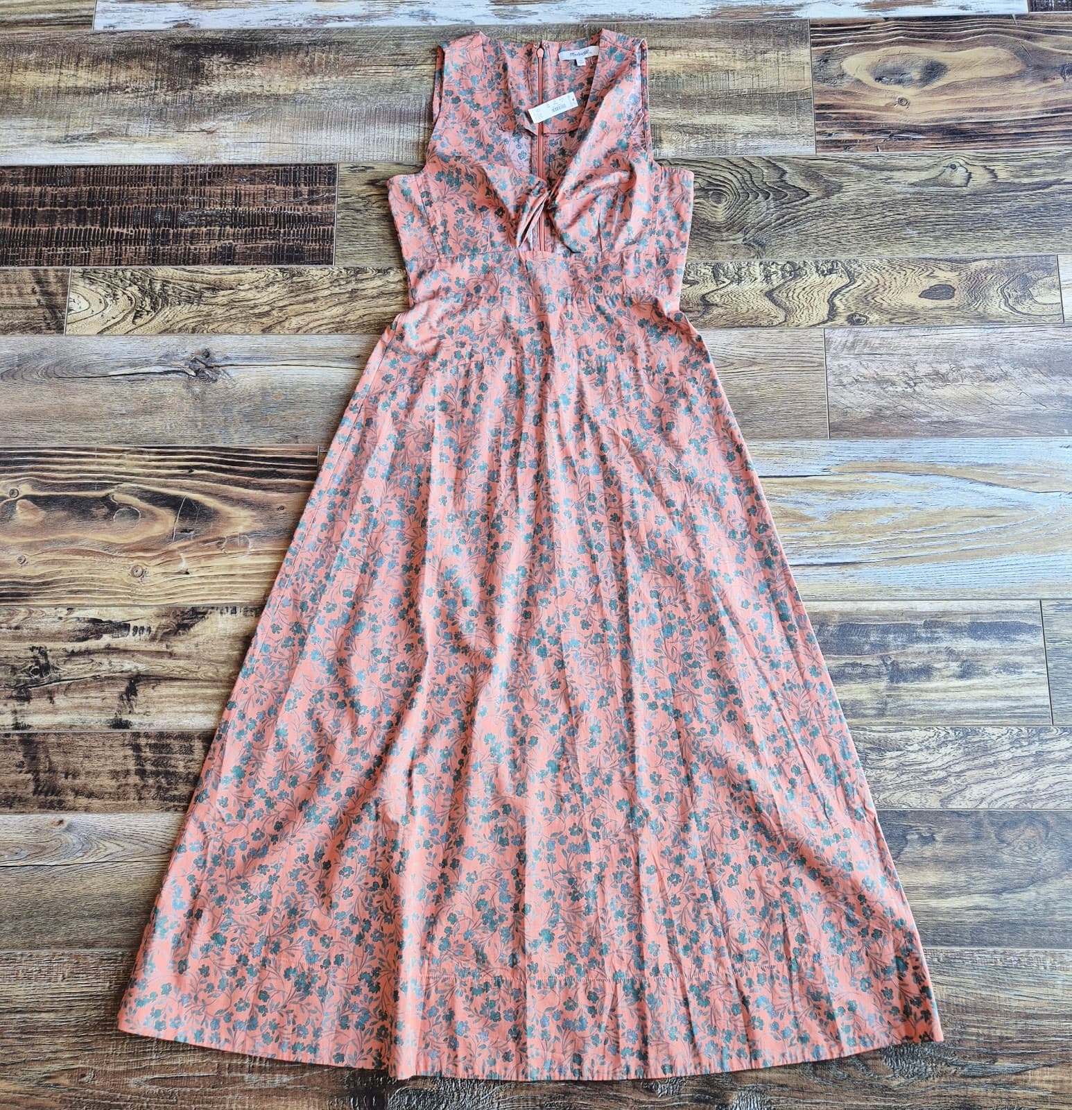 NWT Madewell Stephanie Floral Twist-Front Fit-Flare Midi Dress Sleeveless Sz.00 - Thumbnail 8