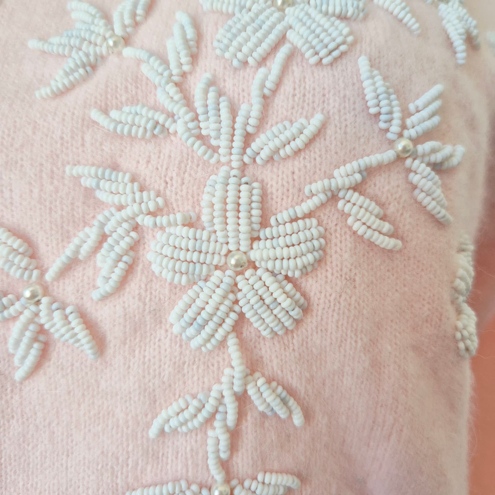 Vintage Stephen Chu Beaded Pearl Rabbit Hair Lamswool Cardigan Lined Pink Sz.36 - Thumbnail 6