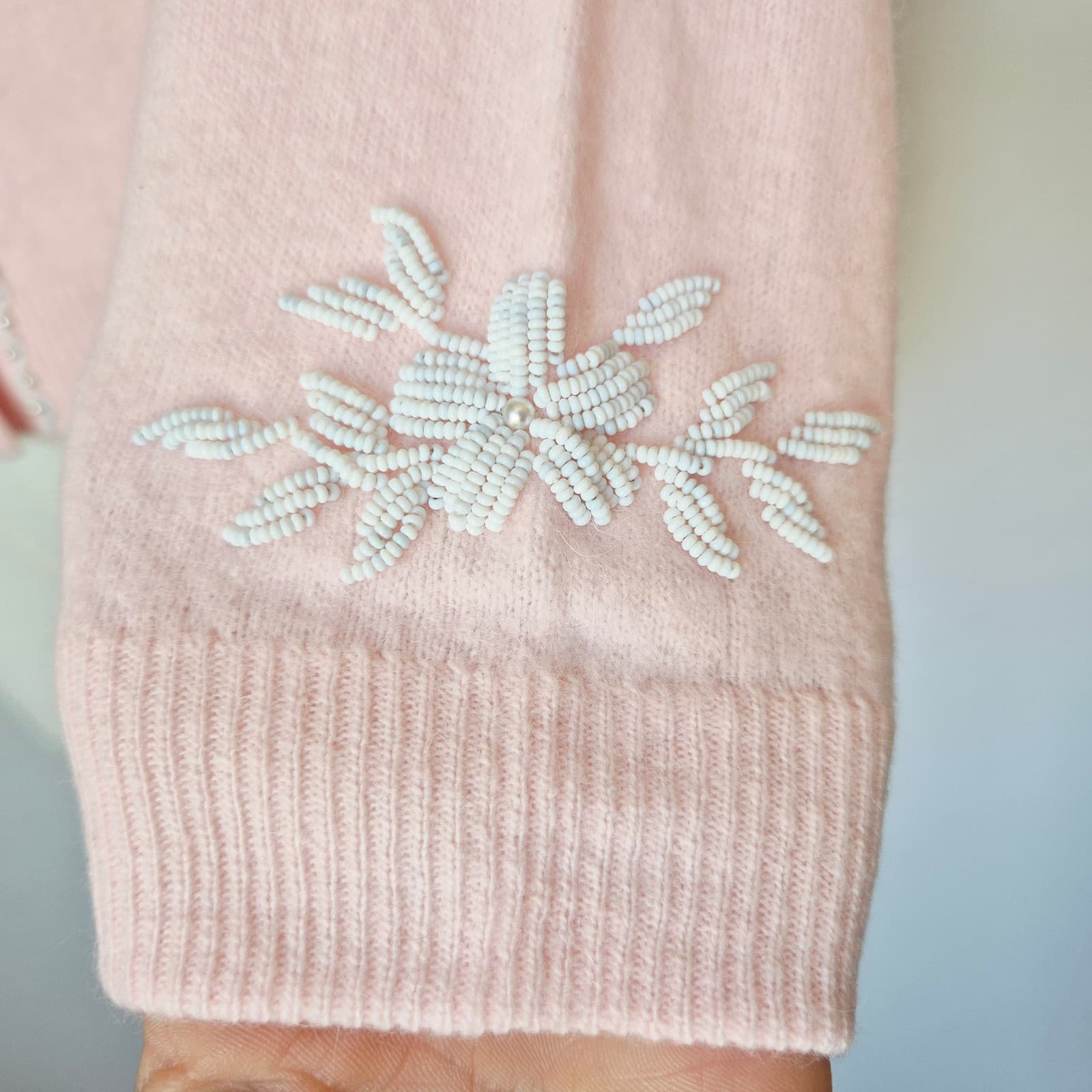 Vintage Stephen Chu Beaded Pearl Rabbit Hair Lamswool Cardigan Lined Pink Sz.36 - Thumbnail 7