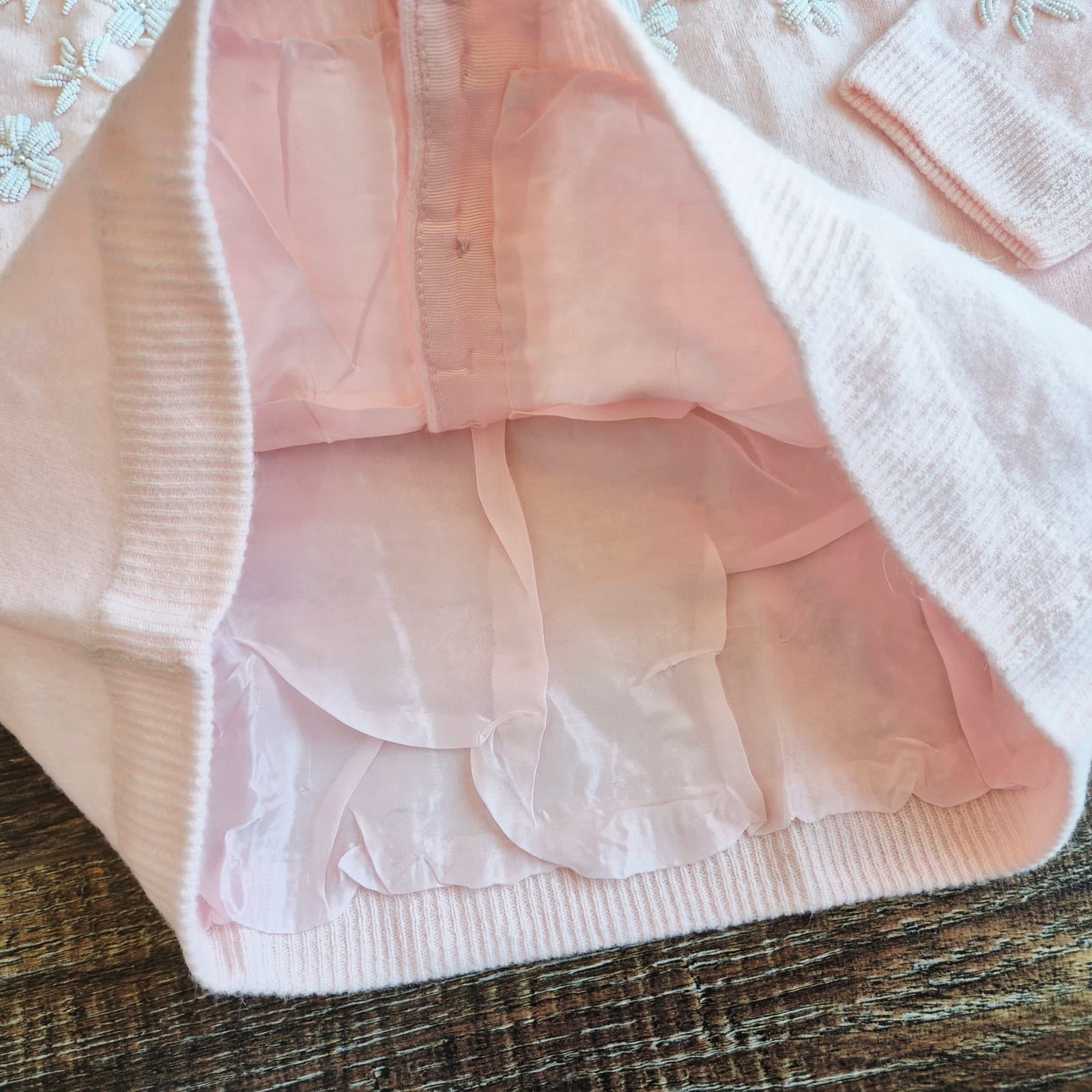 Vintage Stephen Chu Beaded Pearl Rabbit Hair Lamswool Cardigan Lined Pink Sz.36 - Thumbnail 10