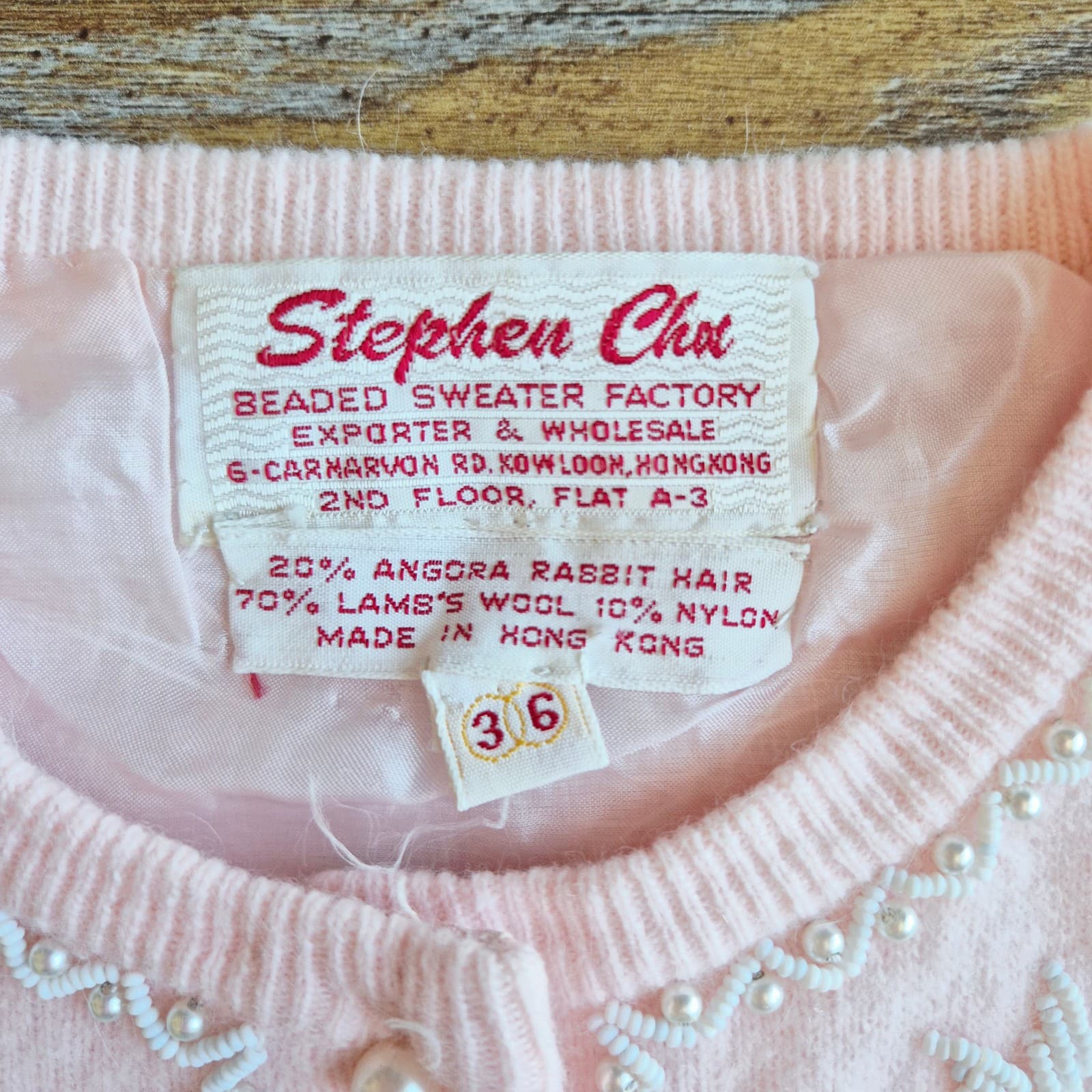 Vintage Stephen Chu Beaded Pearl Rabbit Hair Lamswool Cardigan Lined Pink Sz.36 - Thumbnail 11