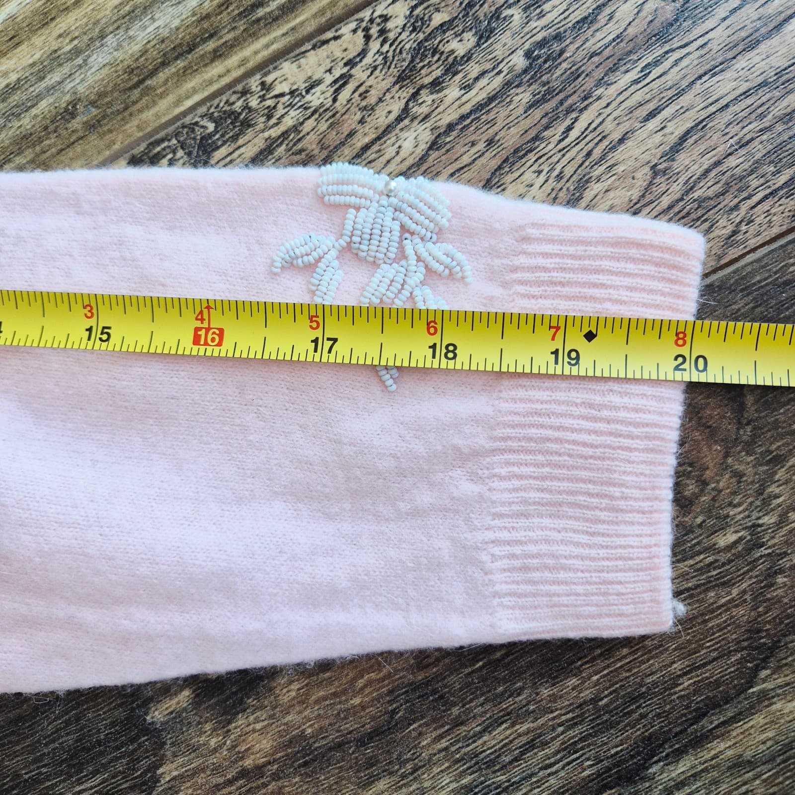 Vintage Stephen Chu Beaded Pearl Rabbit Hair Lamswool Cardigan Lined Pink Sz.36 - Thumbnail 12