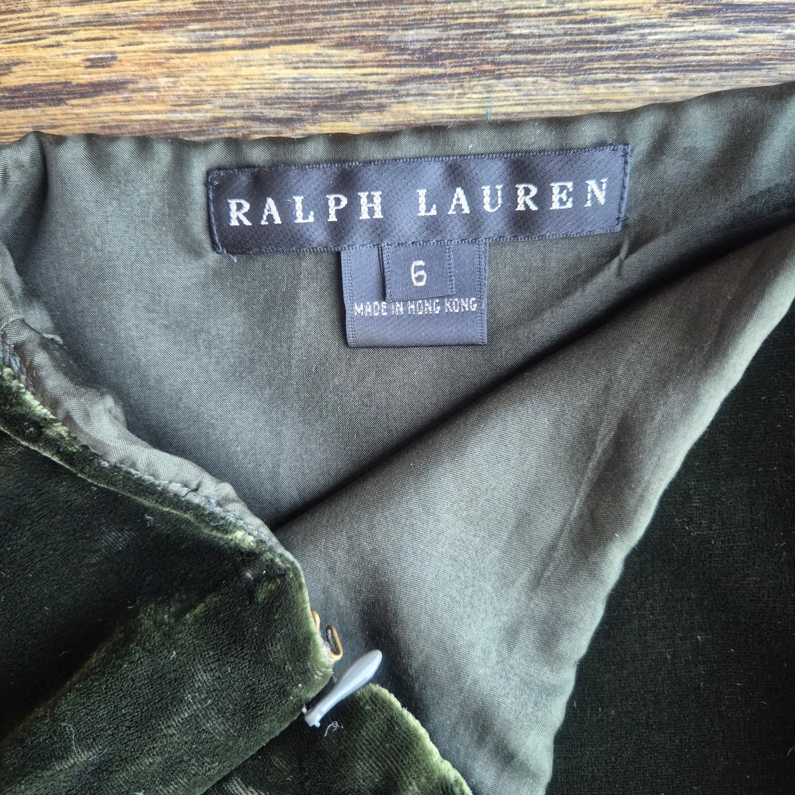 Vintage Ralph Lauren Black Label Silk Blend Velvet Ruffle Pencil Skirt Green 6 - Thumbnail 5