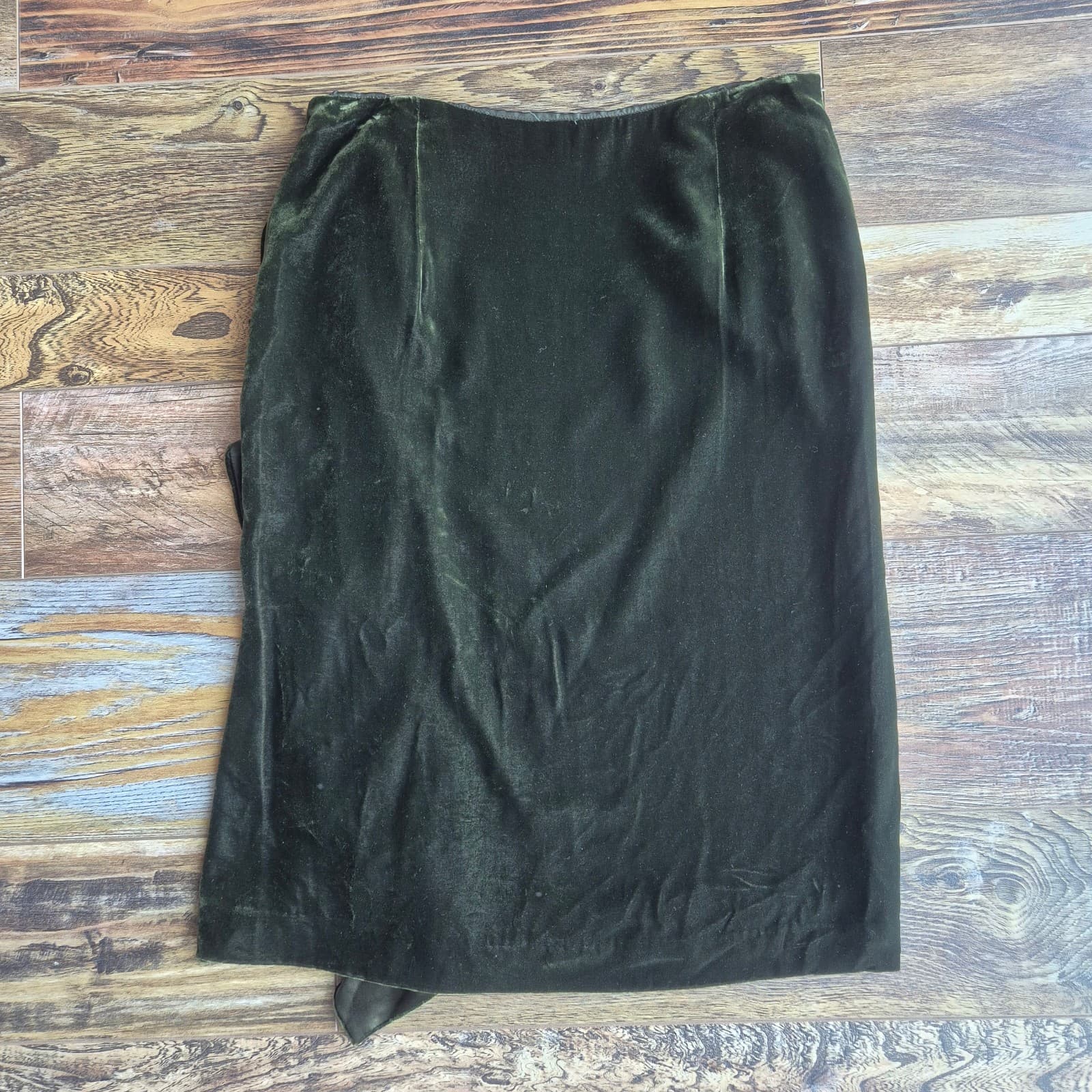 Vintage Ralph Lauren Black Label Silk Blend Velvet Ruffle Pencil Skirt Green 6 - Thumbnail 7
