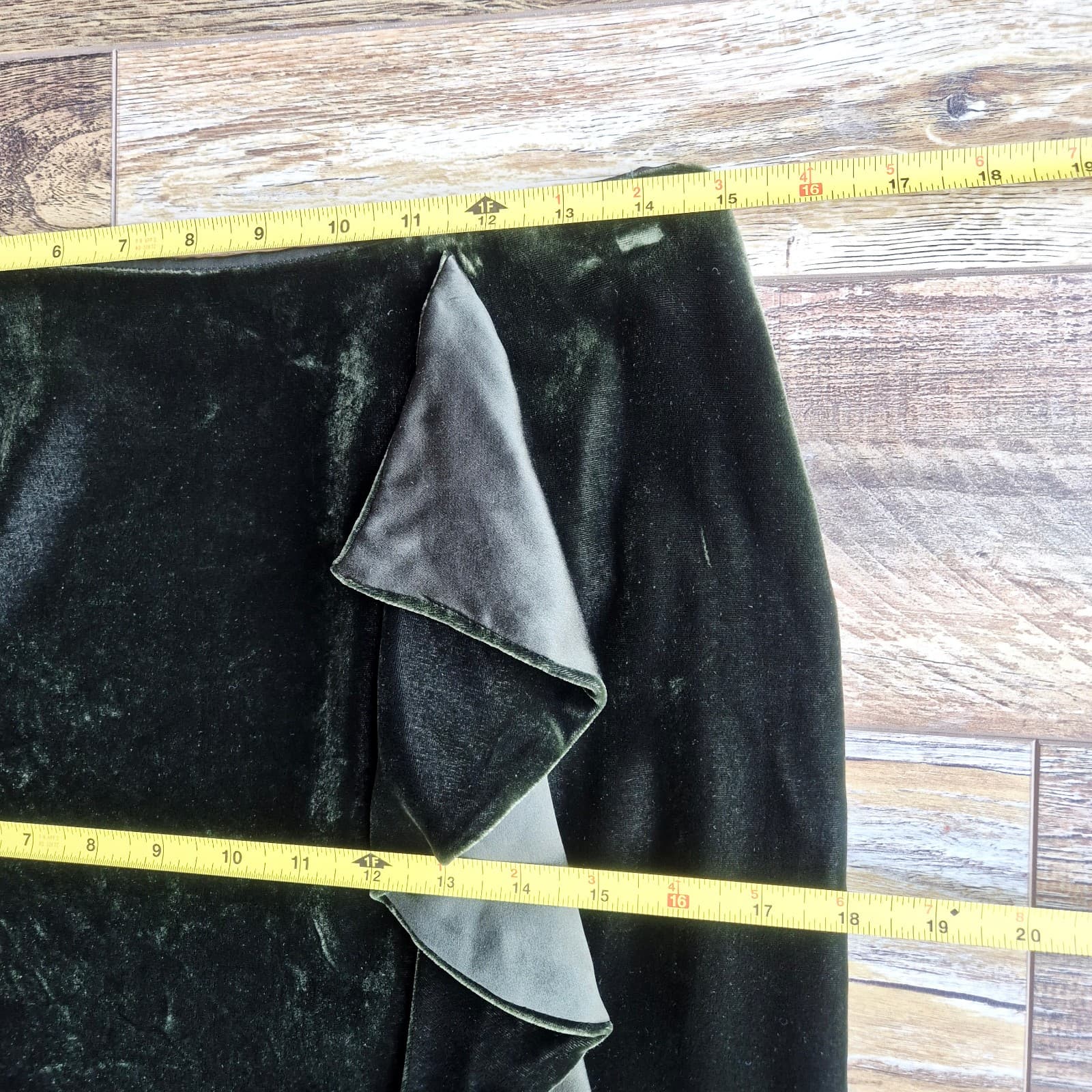 Vintage Ralph Lauren Black Label Silk Blend Velvet Ruffle Pencil Skirt Green 6 - Thumbnail 9