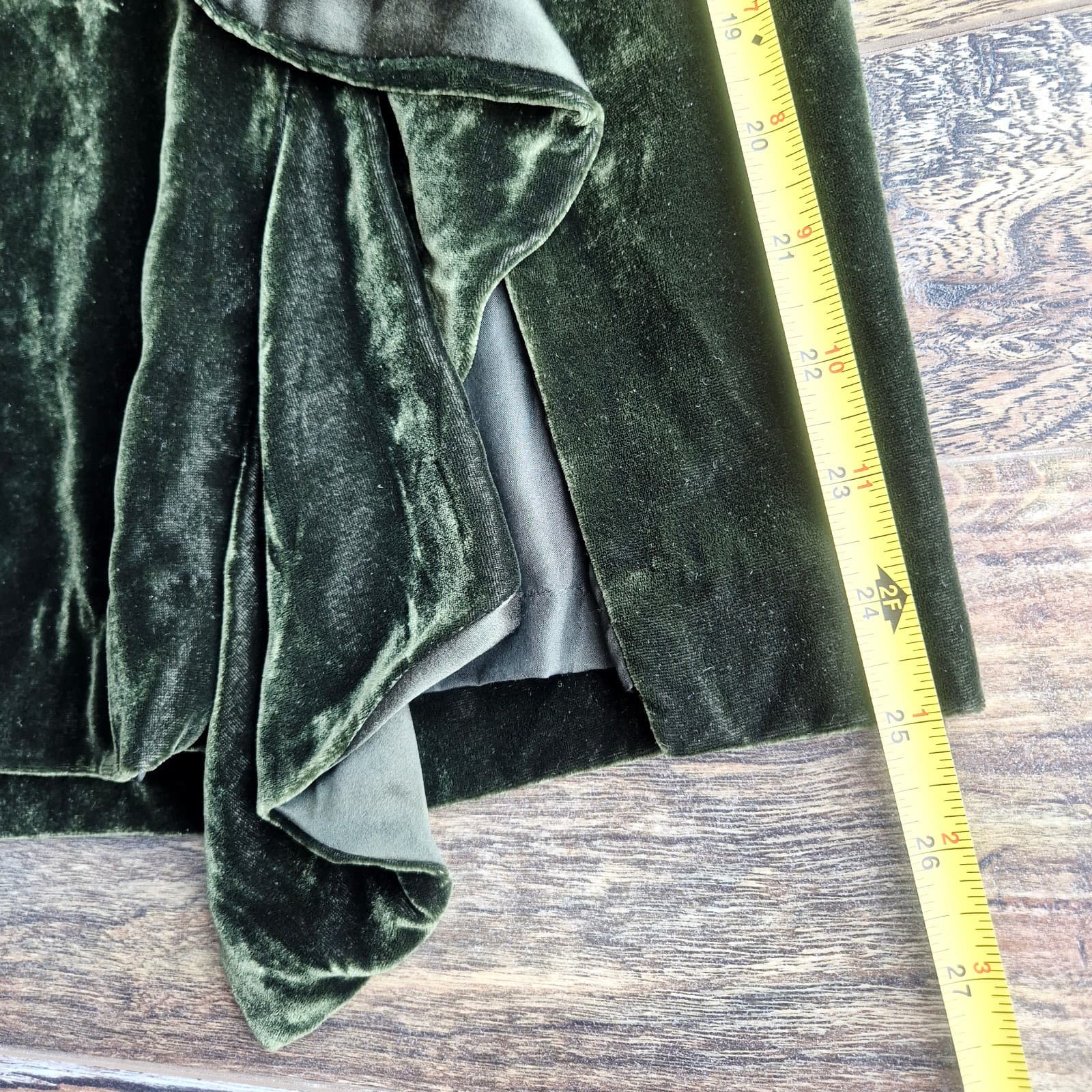 Vintage Ralph Lauren Black Label Silk Blend Velvet Ruffle Pencil Skirt Green 6 - Thumbnail 10