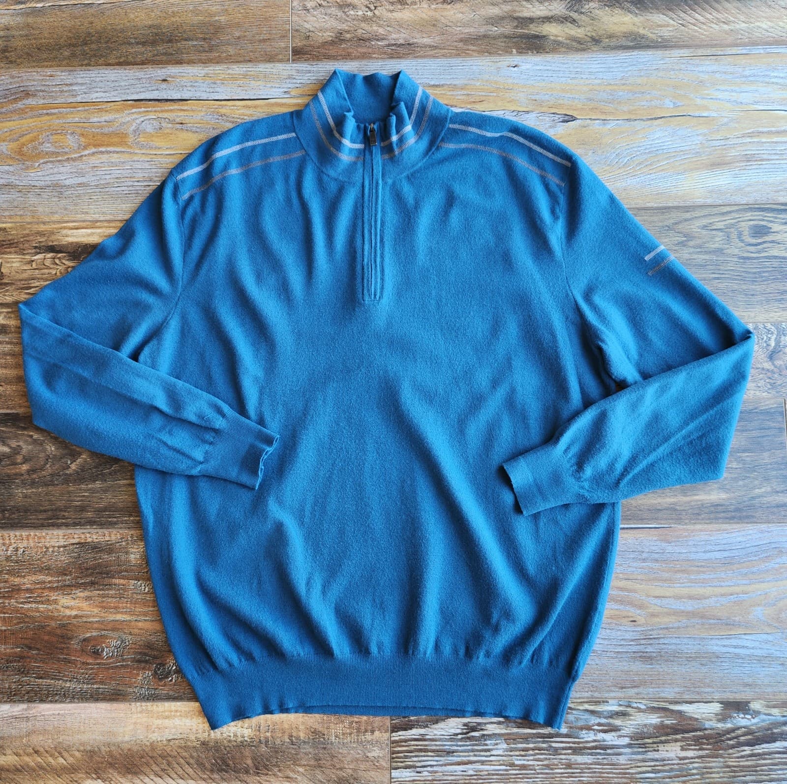 Ermenegildo Zegna Sport 1/4 Zip Mock Neck Pullover Sweater Viscose Blue Men's XL