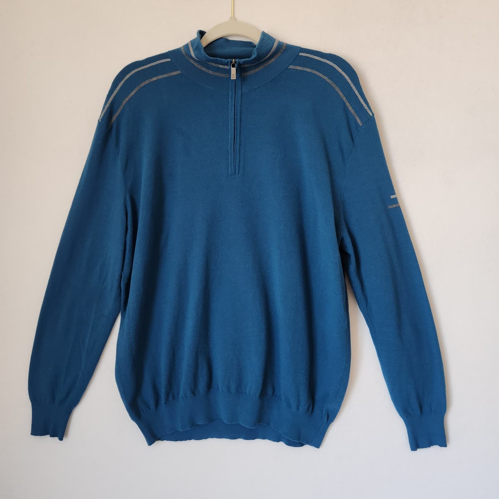 Ermenegildo Zegna Sport 1/4 Zip Mock Neck Pullover Sweater Viscose Blue Men's XL - Thumbnail 2