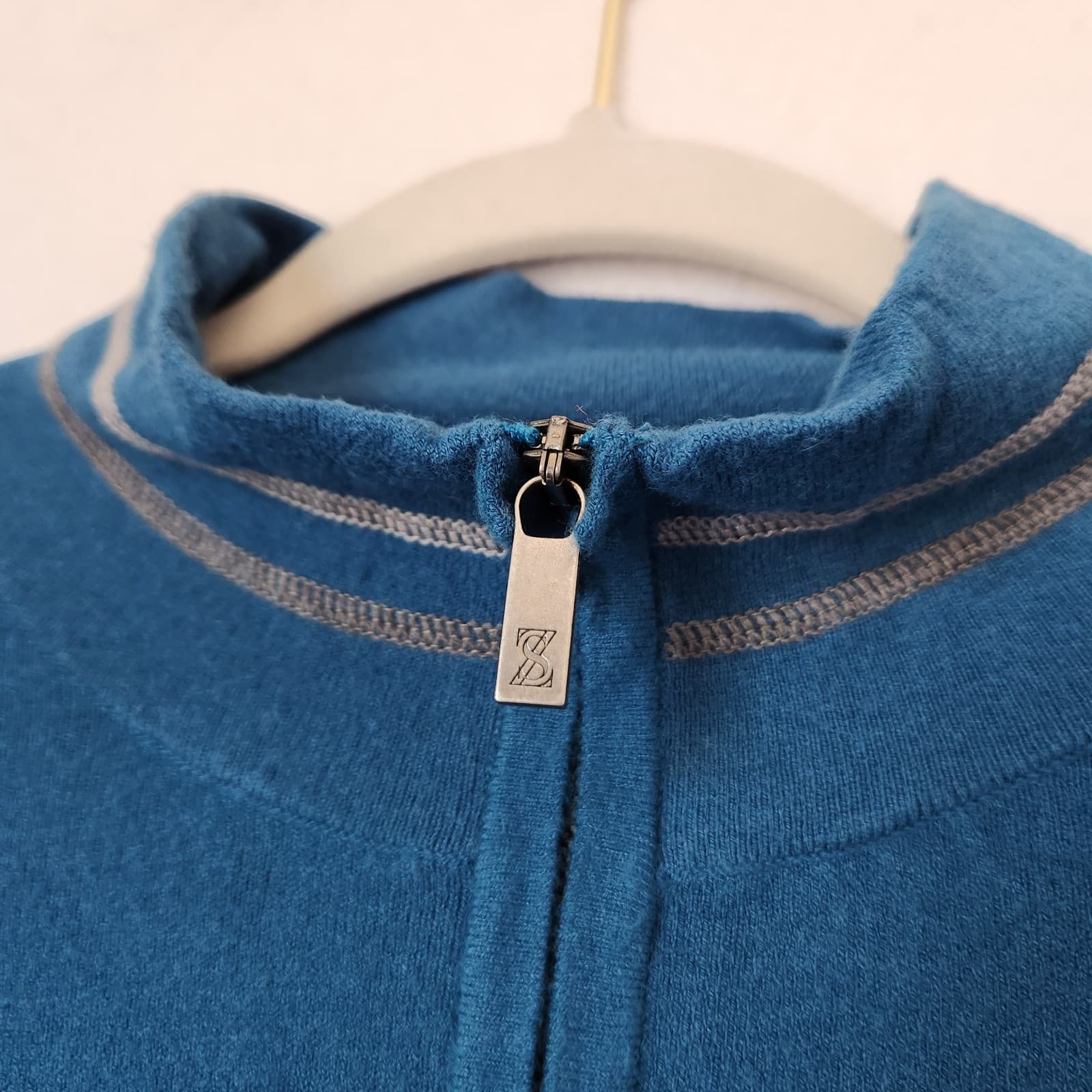 Ermenegildo Zegna Sport 1/4 Zip Mock Neck Pullover Sweater Viscose Blue Men's XL - Thumbnail 3
