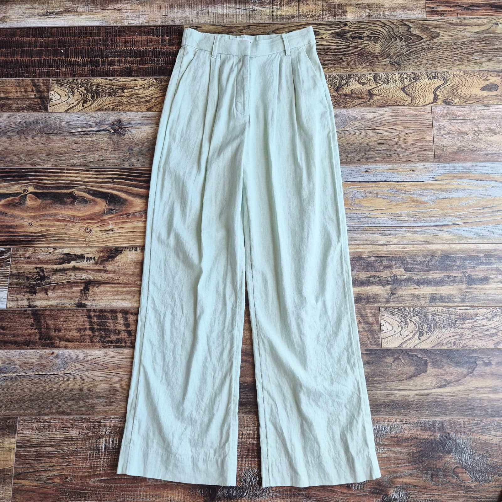 NWoT Abercrombie & Fitch Linen-Blend Tailored Wide Leg Pleated Pants Green Sz.XS - Thumbnail 2
