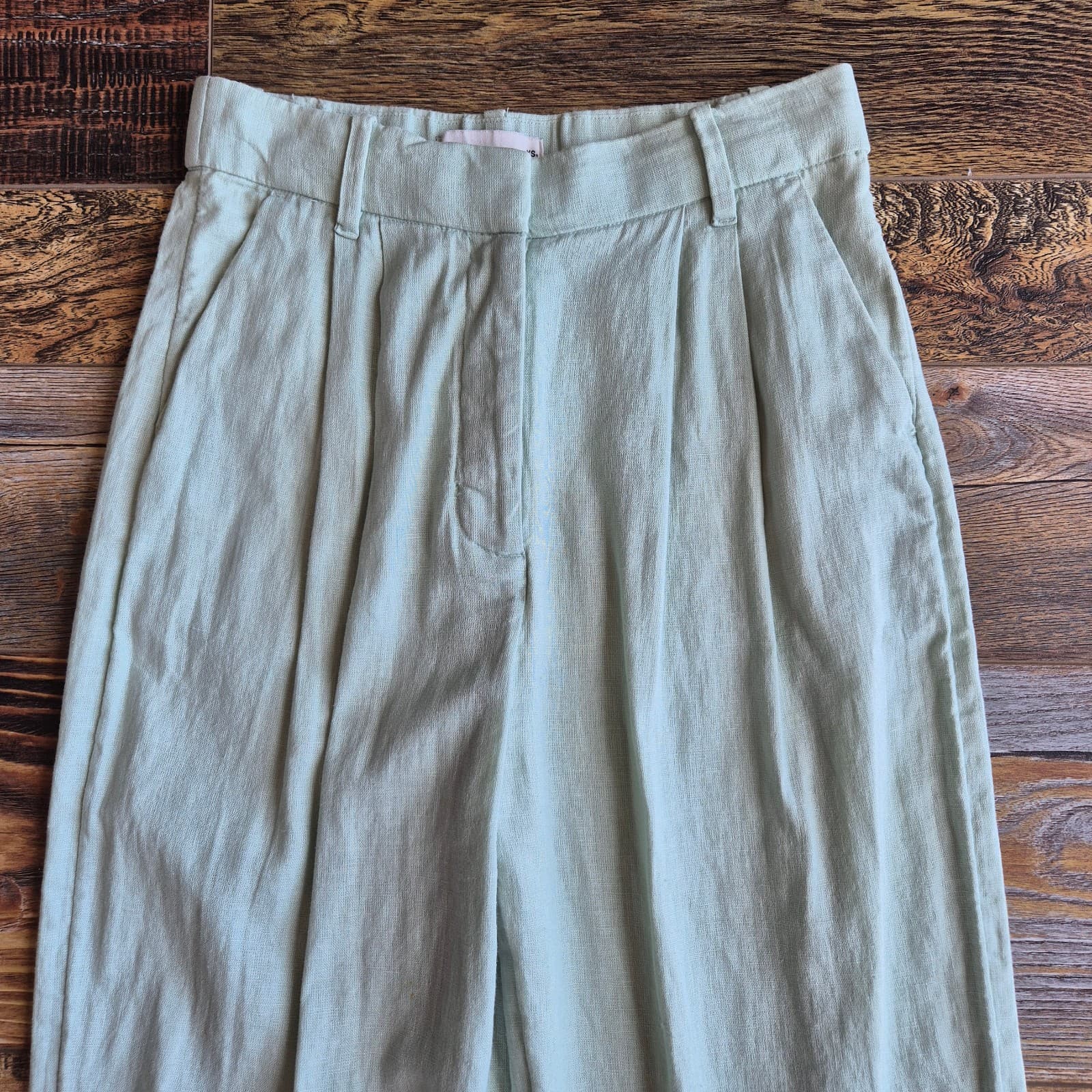 NWoT Abercrombie & Fitch Linen-Blend Tailored Wide Leg Pleated Pants Green Sz.XS - Thumbnail 7