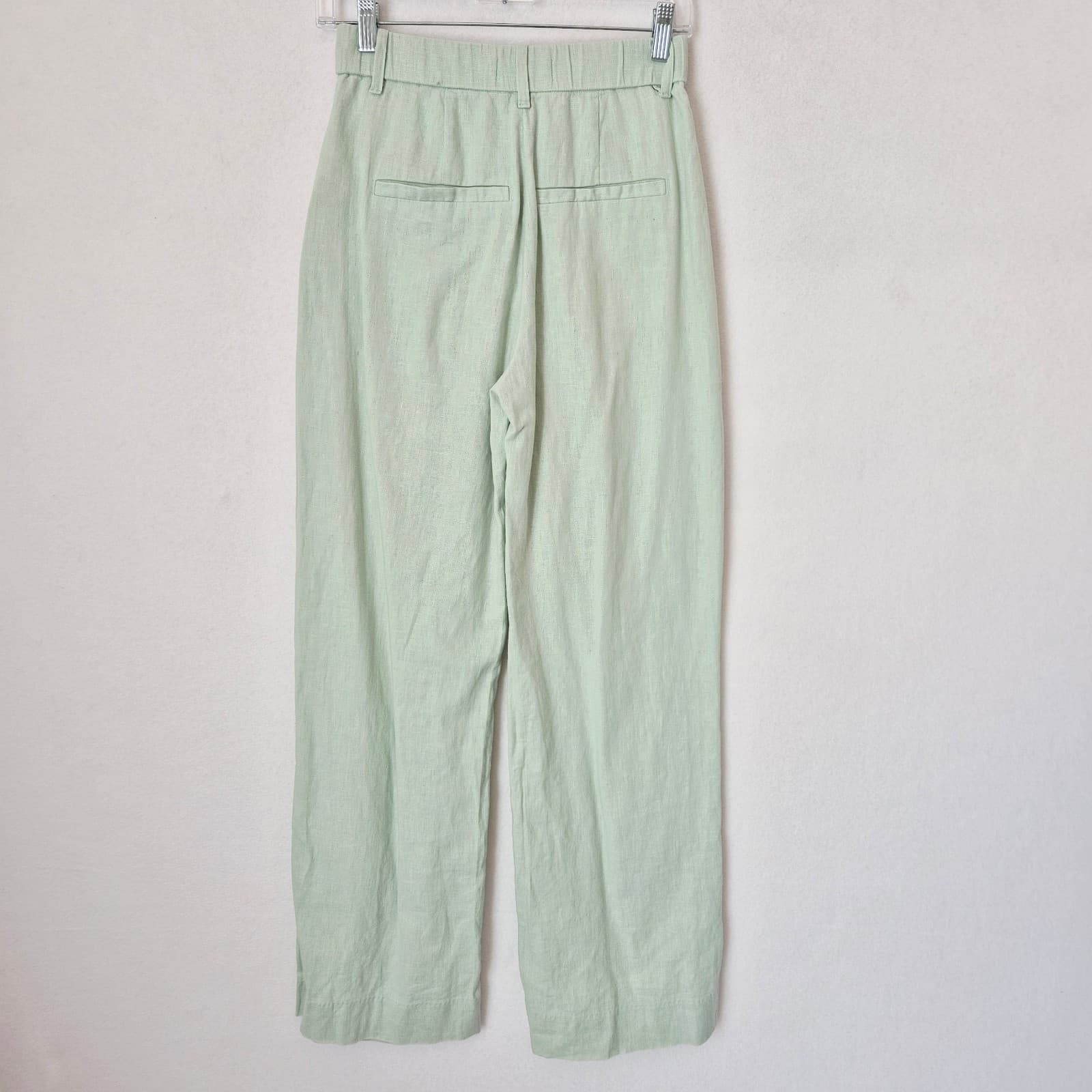 NWoT Abercrombie & Fitch Linen-Blend Tailored Wide Leg Pleated Pants Green Sz.XS - Thumbnail 8