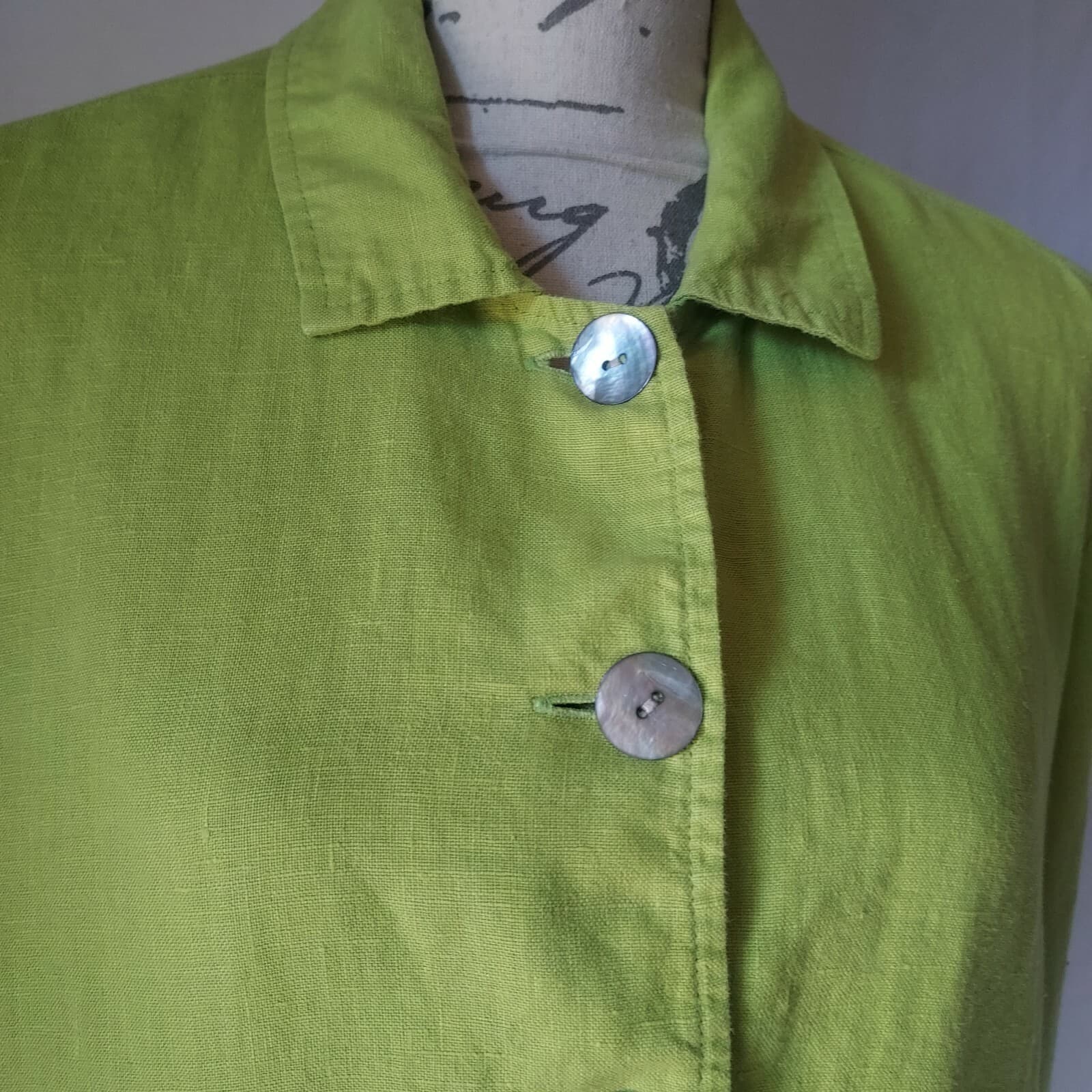 FLAX 100%Linen Tunic Top Shirt Pearl Button Long Sleeve Pocket Green Women M USA - Thumbnail 2