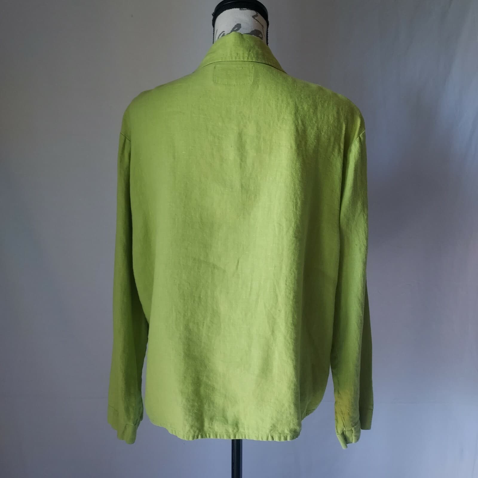FLAX 100%Linen Tunic Top Shirt Pearl Button Long Sleeve Pocket Green Women M USA - Thumbnail 4