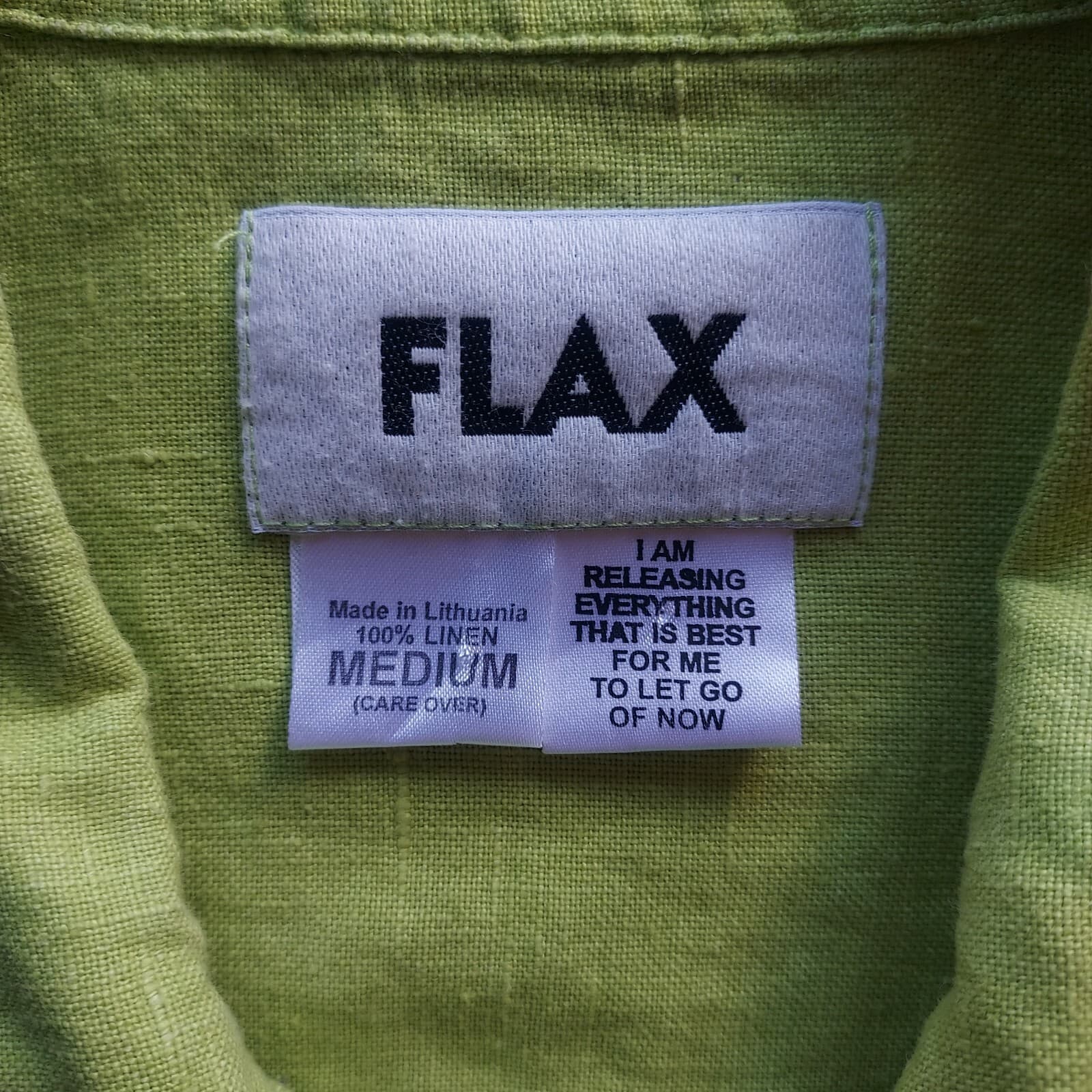 FLAX 100%Linen Tunic Top Shirt Pearl Button Long Sleeve Pocket Green Women M USA - Thumbnail 6