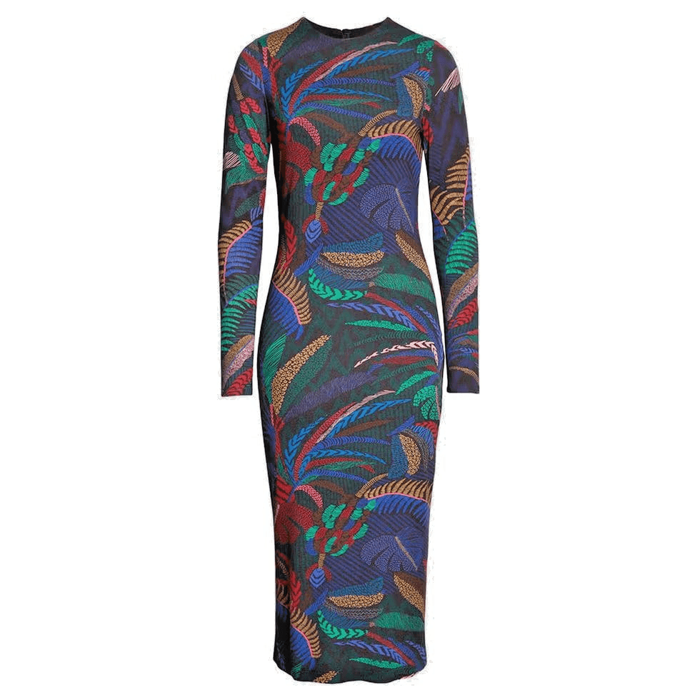 NWT Farm Rio Amazonia Night Long Sleeve Midi Bodycon Dress Stretch Knit Womens S - Thumbnail 2