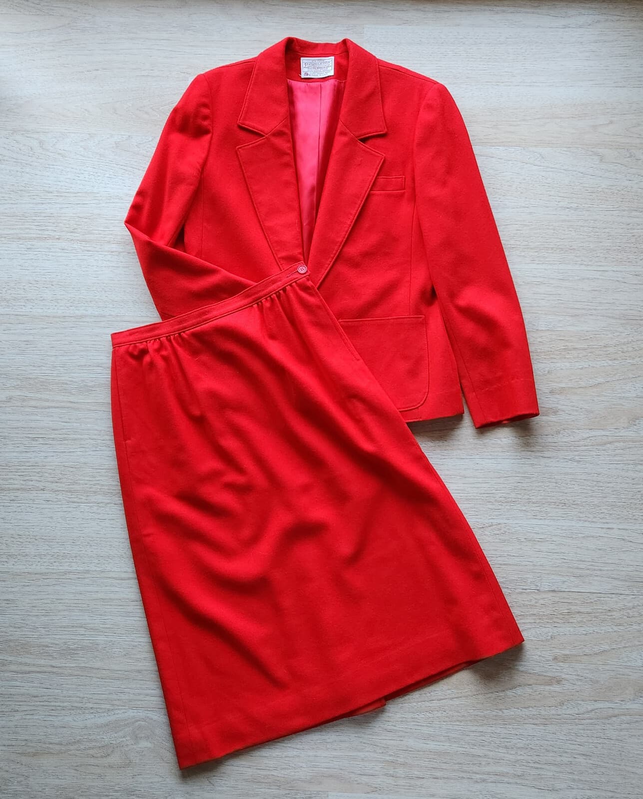 Vintage'80s Pendleton 100% Wool 2Pc. Blazer Suit Set A-Skirt Red Sz.10 USA Made - Thumbnail 3
