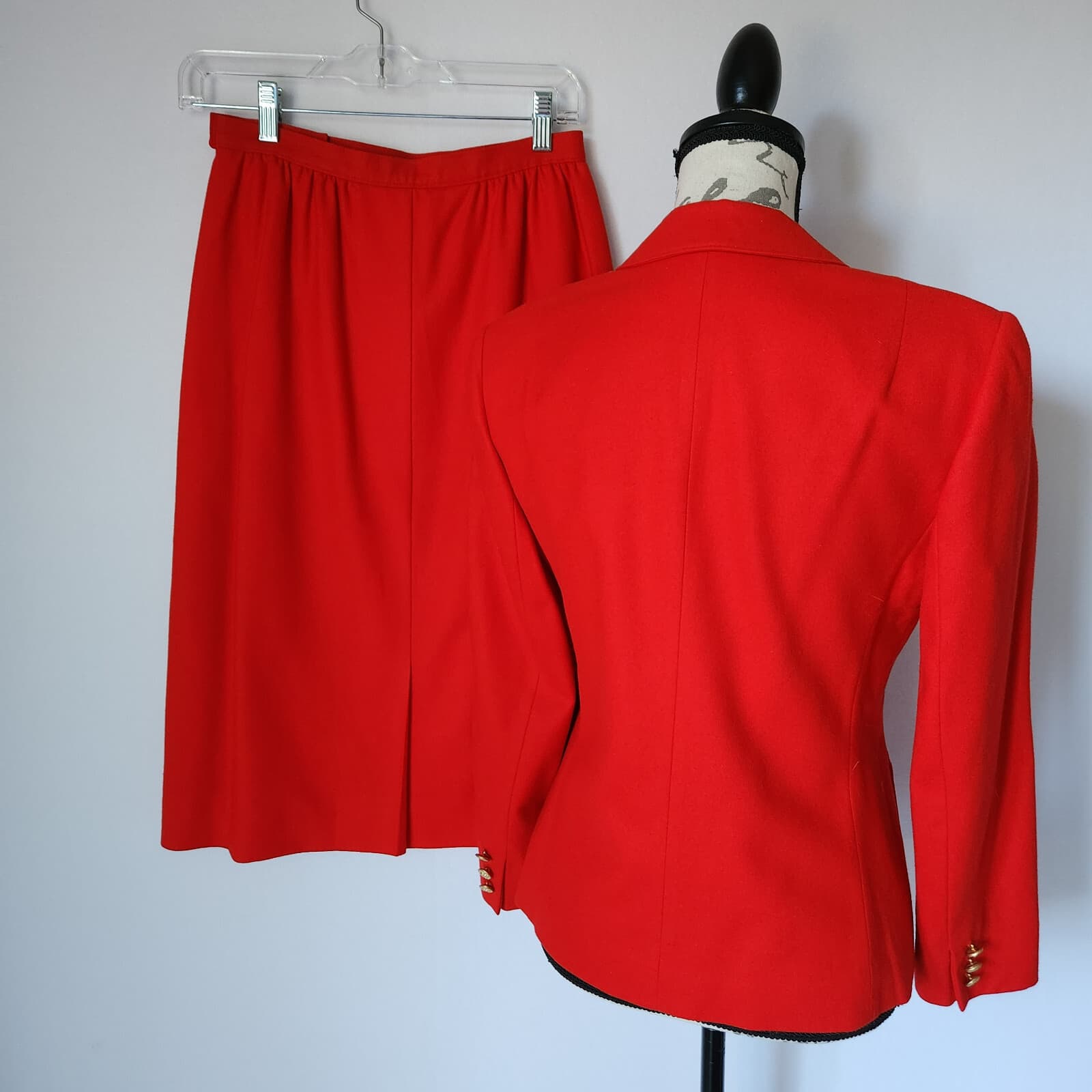 Vintage'80s Pendleton 100% Wool 2Pc. Blazer Suit Set A-Skirt Red Sz.10 USA Made - Thumbnail 4