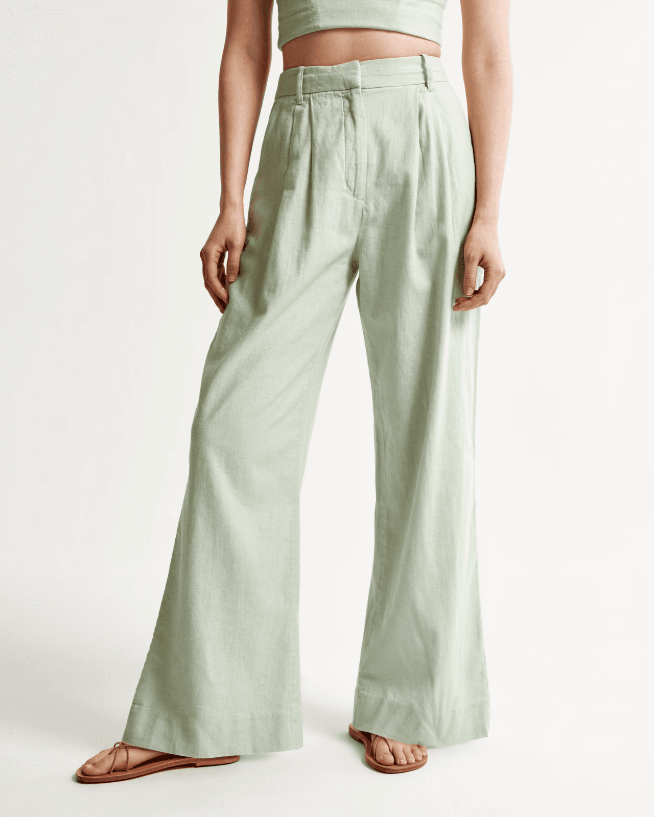 NWoT Abercrombie & Fitch Linen-Blend Tailored Wide Leg Pleated Pants Green Sz.XS - Thumbnail 3